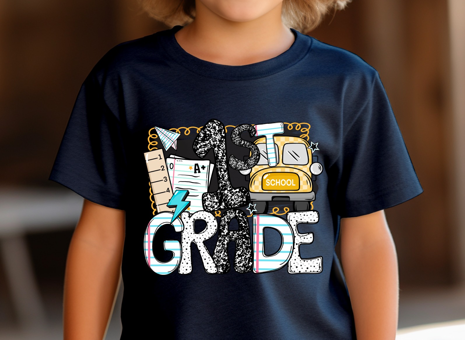 1st Grade T-Shirt, Back to School Tee, First Grade Shirt, School Bus Apparel, Student Outfit, Teacher Gift, Elementary School Clothes - Image 2