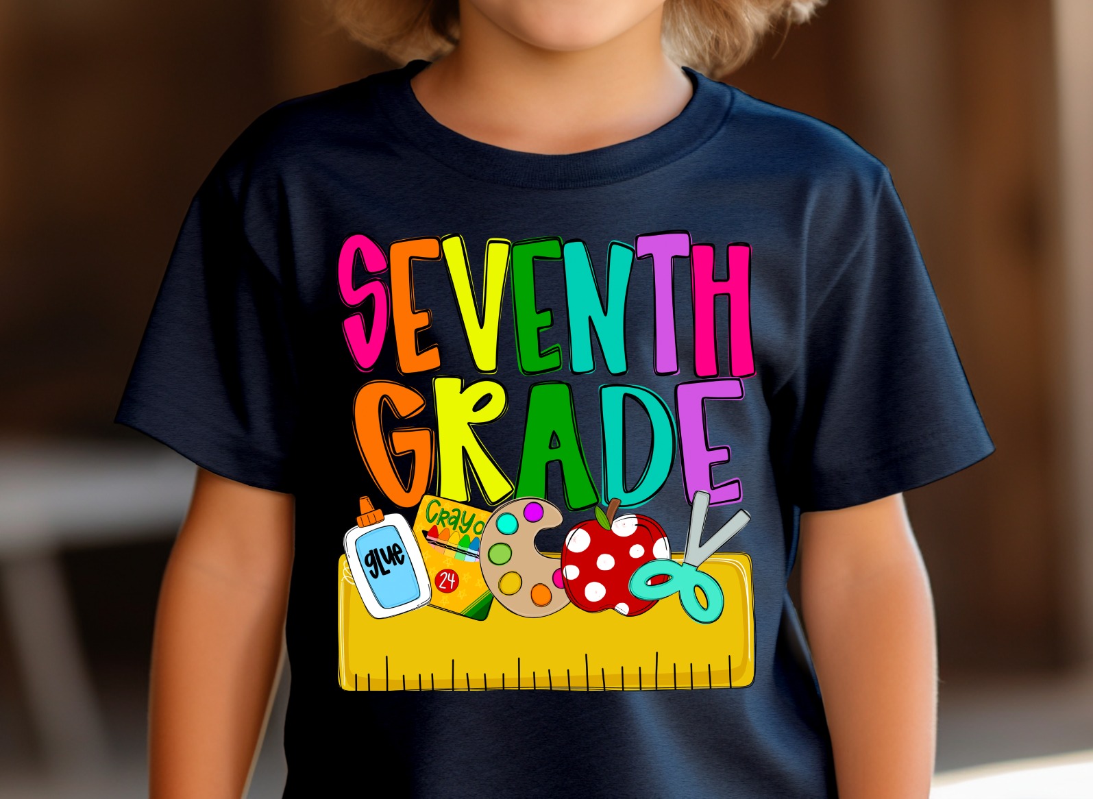 Seventh Grade T-Shirt, Back To School Shirt, Colorful School Supplies Tee, Seventh Grade Student Gift, Teacher Shirt, Graduation T-Shirt - Image 2