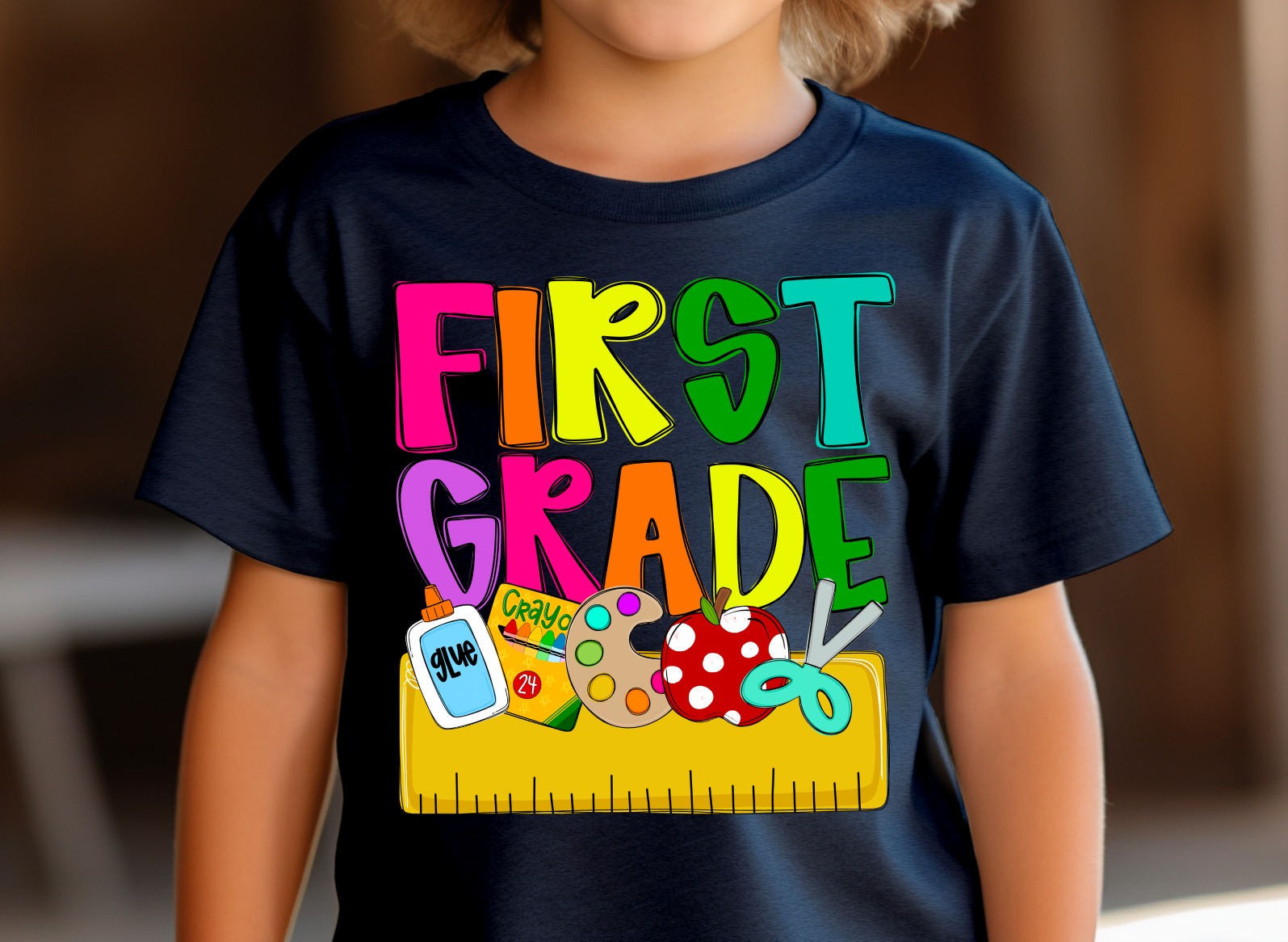First Grade T-Shirt, Back to School Shirt, Colorful School Supplies Tee, 1st Grade Shirt, Elementary School, Teacher Gift, Kids Clothes - Image 2