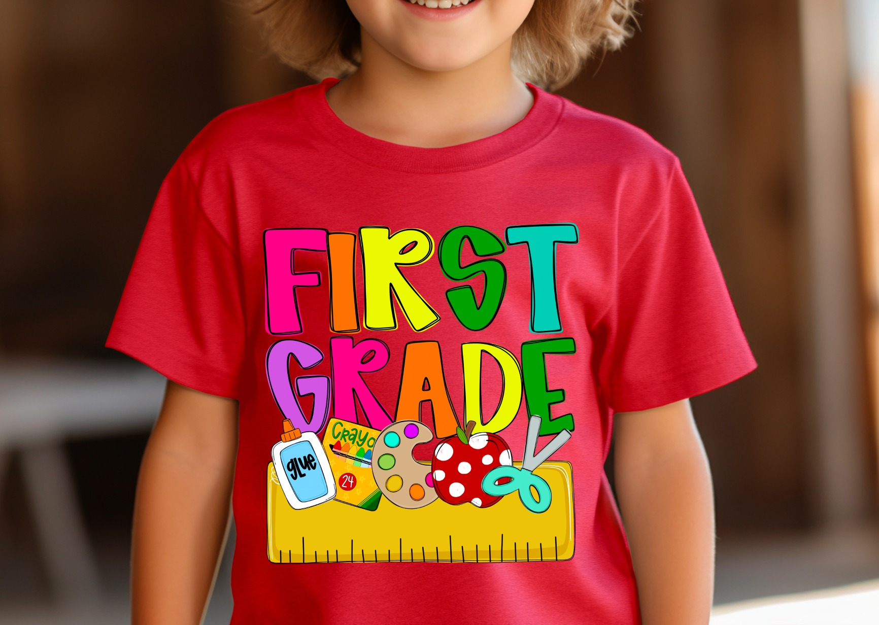 First Grade T-Shirt, Back to School Shirt, Colorful School Supplies Tee, 1st Grade Shirt, Elementary School, Teacher Gift, Kids Clothes - Image 3