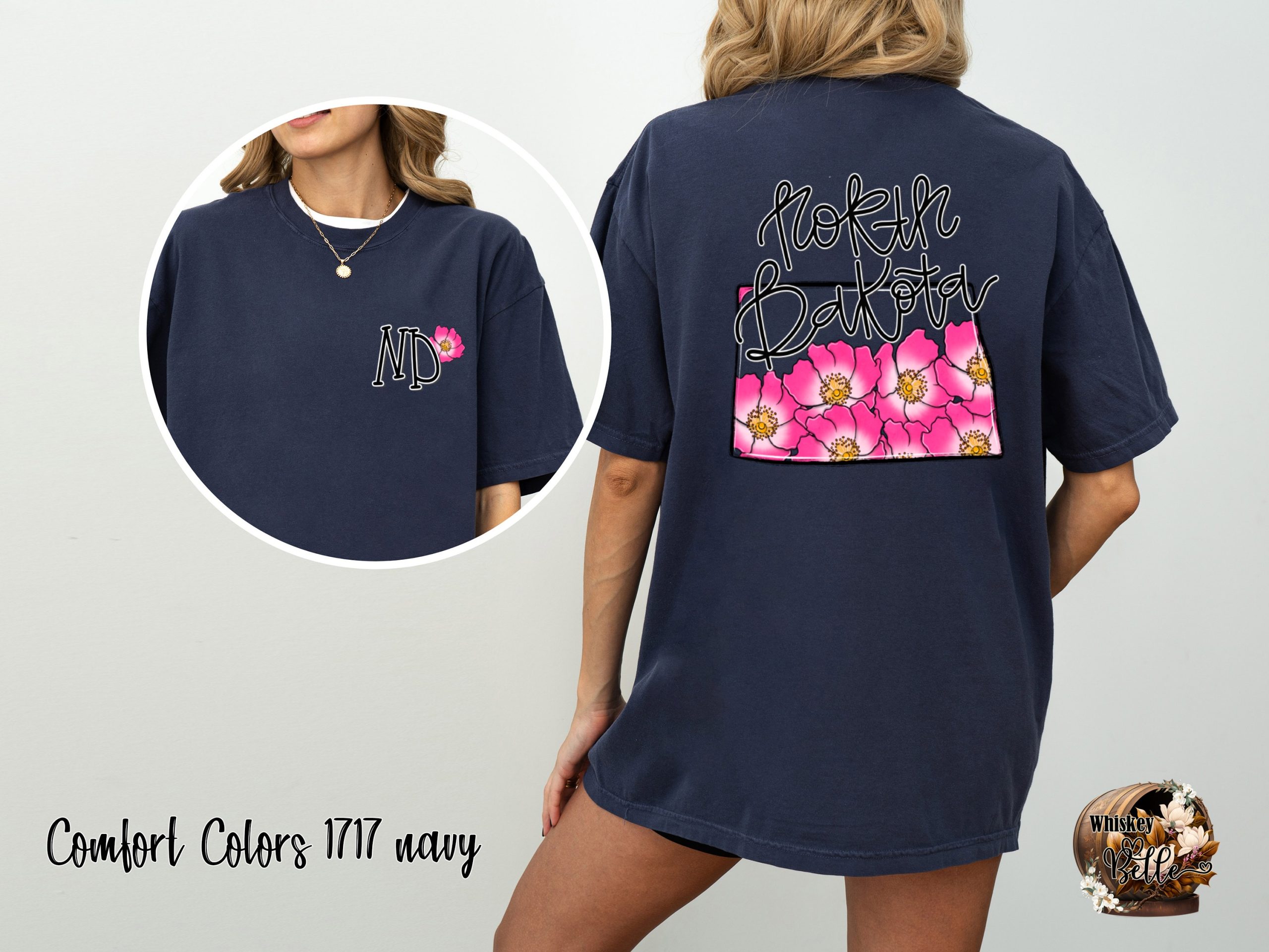 North Dakota Floral T-Shirt, ND State Pride Tee, Pink Wild Rose Shirt, State Flower Tee, Dakota Souvenir T-Shirt, Trending T-Shirt - Image 4