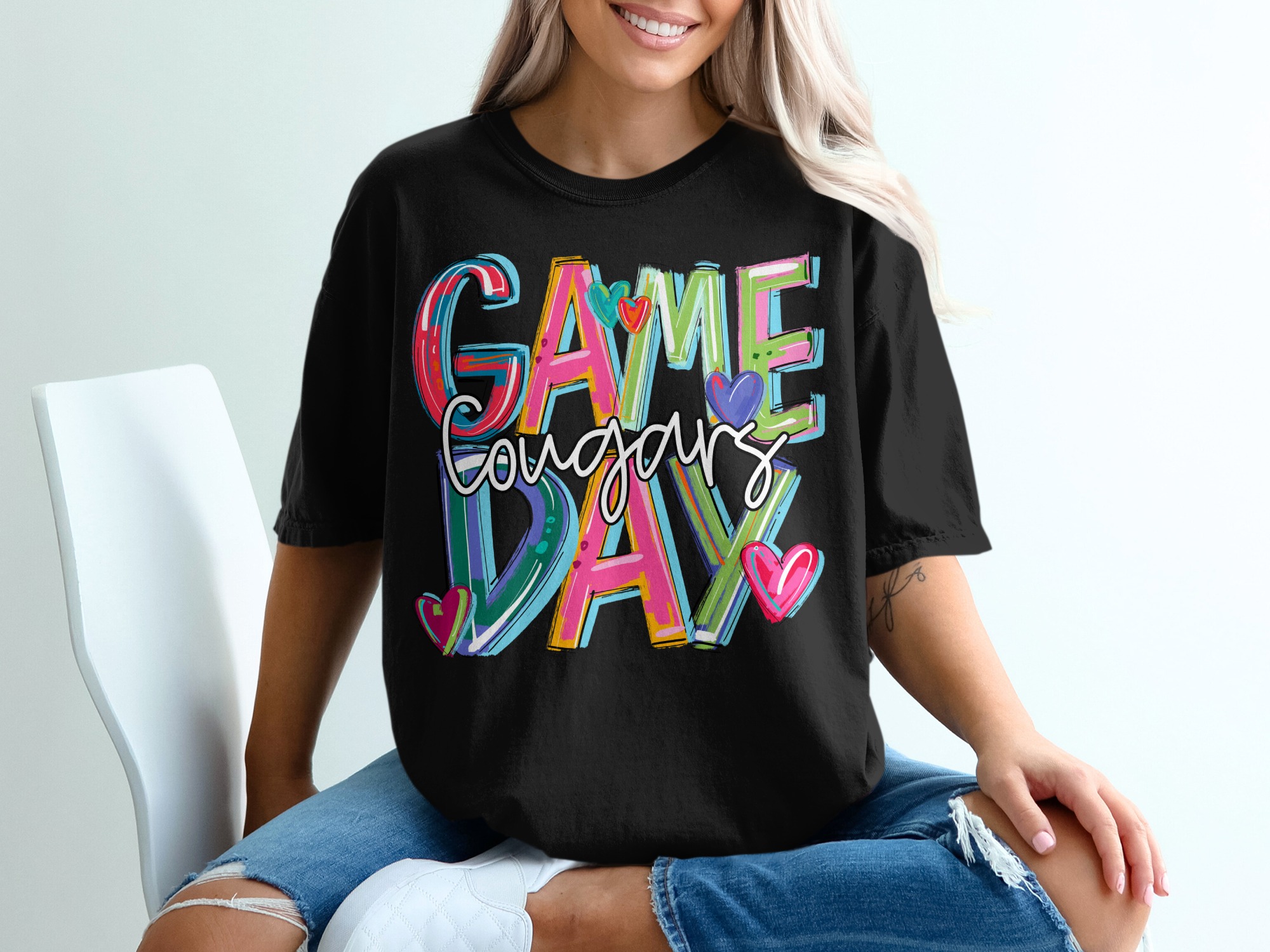 Game Day Cougars T-Shirt, Colorful Graphic Tee, Sports Fan Apparel, College Game Day, Spirit Shirt, Trendy T-Shirt, Cute Game Day Shirt - Image 2