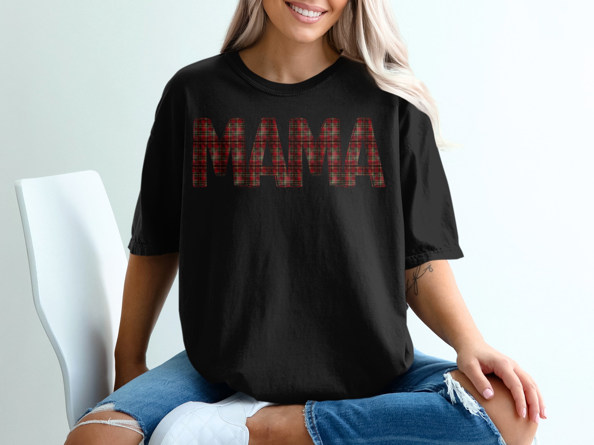 Plaid Mama T-Shirt, Tartan Mama Tee, Mother's Day T Shirt, Gift for Mom, Cozy Mama Shirt, Trendy Mom TShirt, Mom Life Tee - Image 2