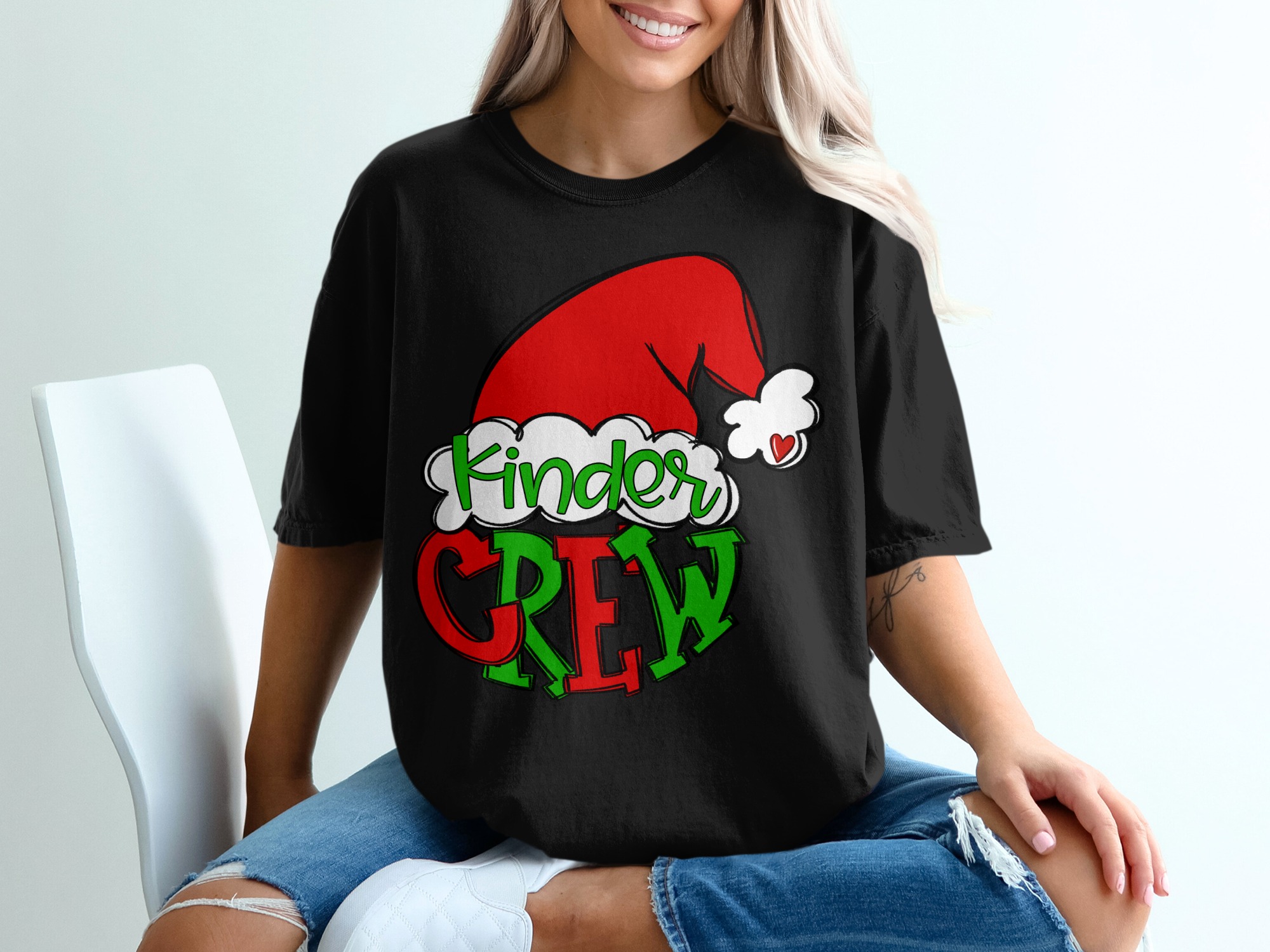 Kinder Crew T-Shirt, Christmas Shirt, Santa Hat, Teacher Shirt, Holiday Gift, Matching Group Shirt, Cute T Shirt - Image 2