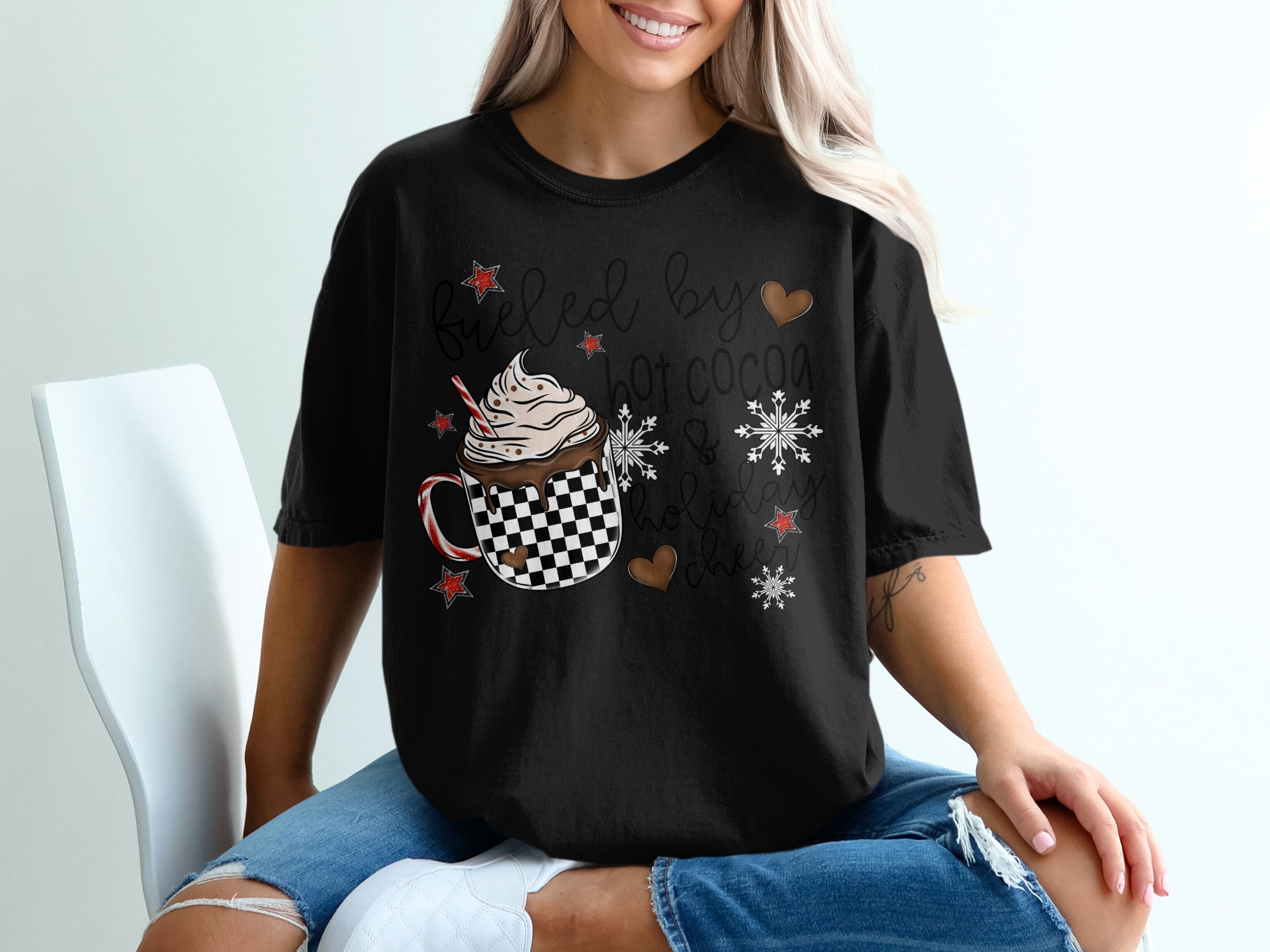 Hot Cocoa Holiday Cheer T-Shirt, Festive Winter Tee, Christmas Gift Shirt, Cocoa Lover Shirt, Holiday Season Shirt - Image 2