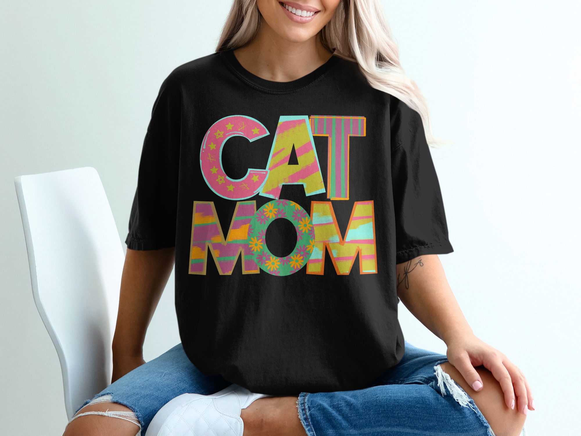 Cat Mom T-Shirt, Cute Kitty Tee, Pet Lover Shirt, Funny Cat Lady Gift, Crazy Cat Lady Shirt, Floral Cat Mom Shirt - Image 2