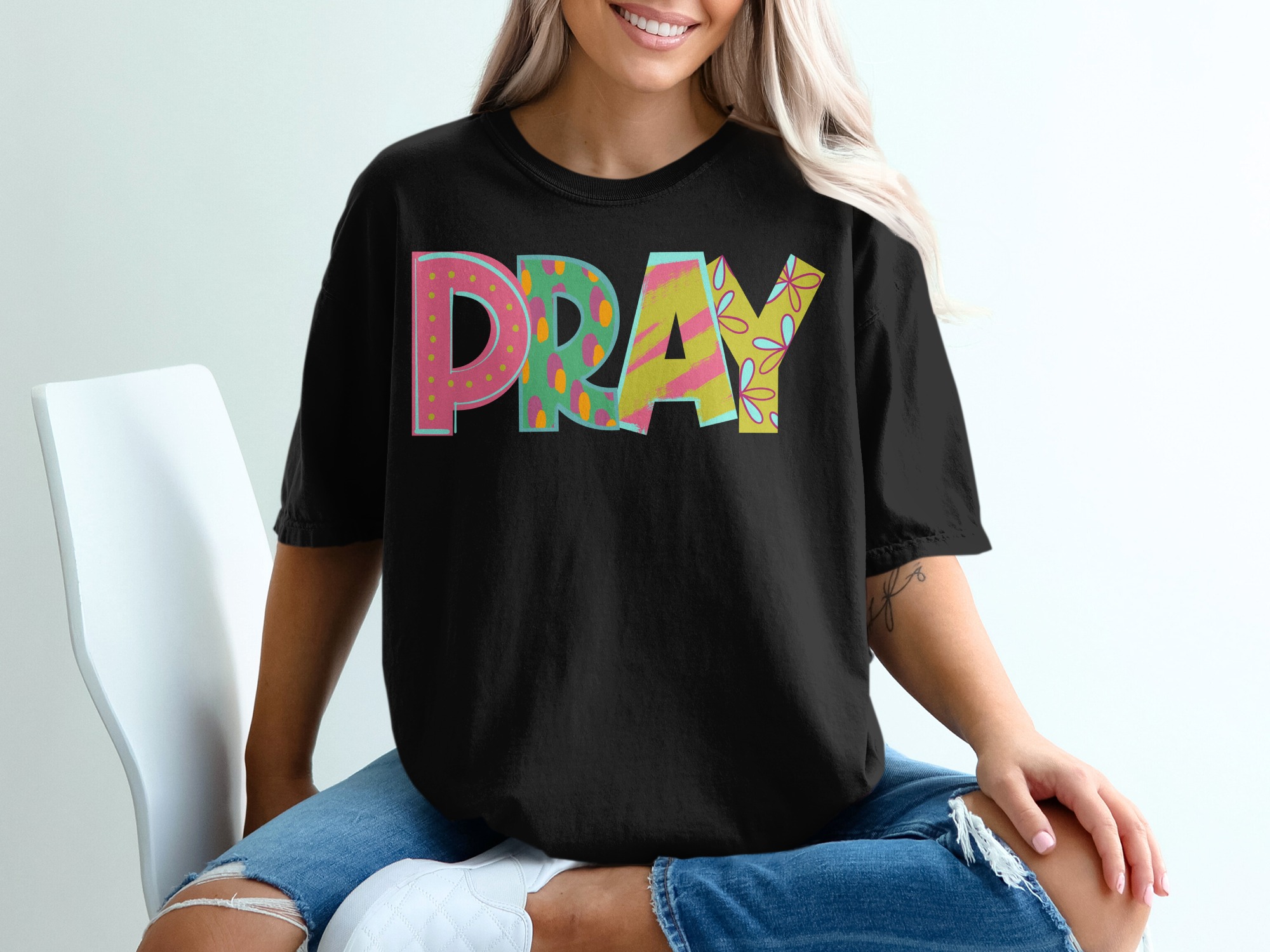 Pray T-Shirt, Colorful Christian Tee, Faith Shirt, Religious Apparel, Inspirational T-shirt, Graphic Tee, Gift Idea, Trendy T-Shirt - Image 2