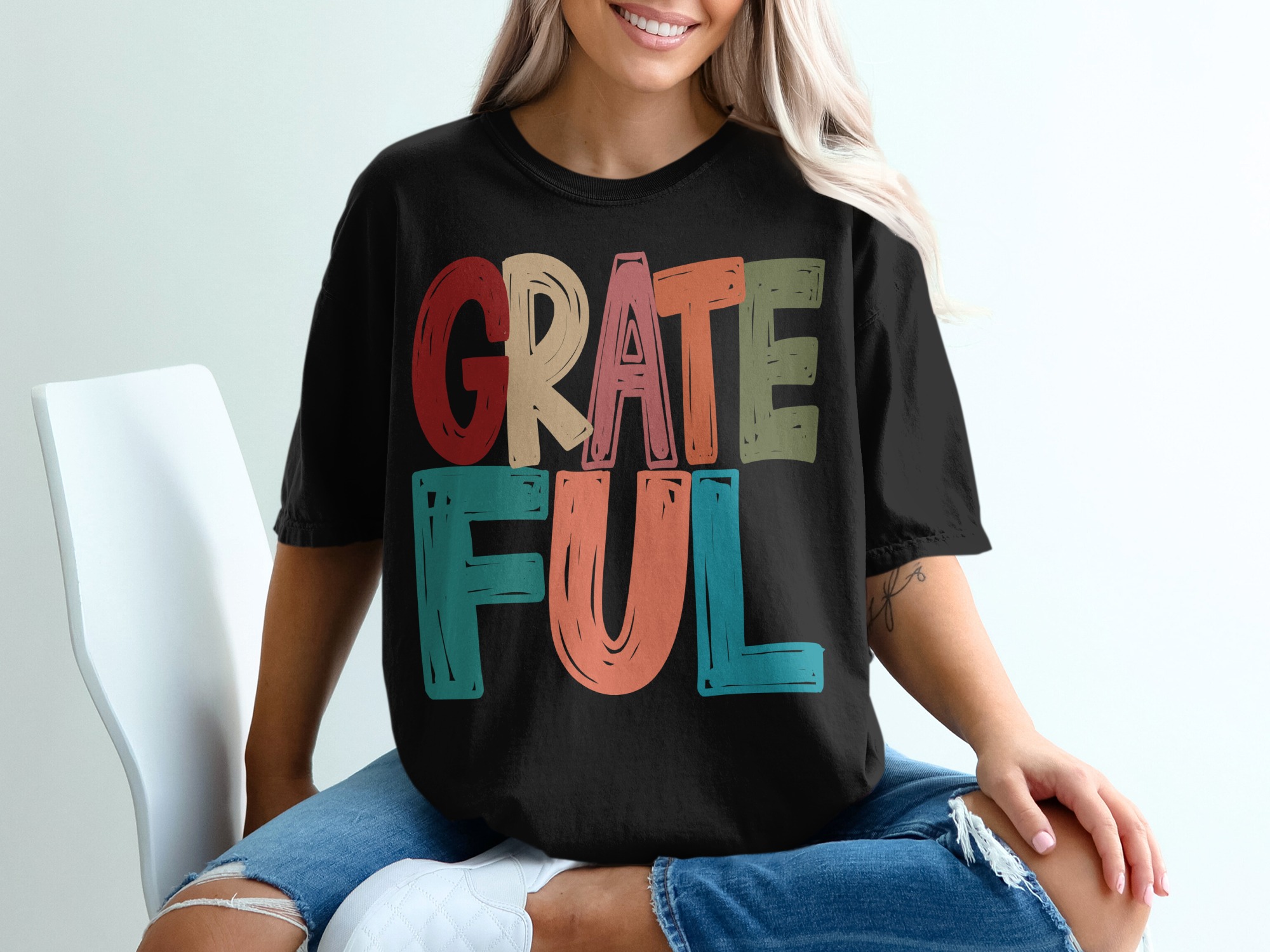 Grateful T-Shirt, Colorful Design, Positive Vibes, Thanksgiving T Shirt, Thankful Tee, Inspirational Shirt, Trendy Fashion Apparel - Image 2