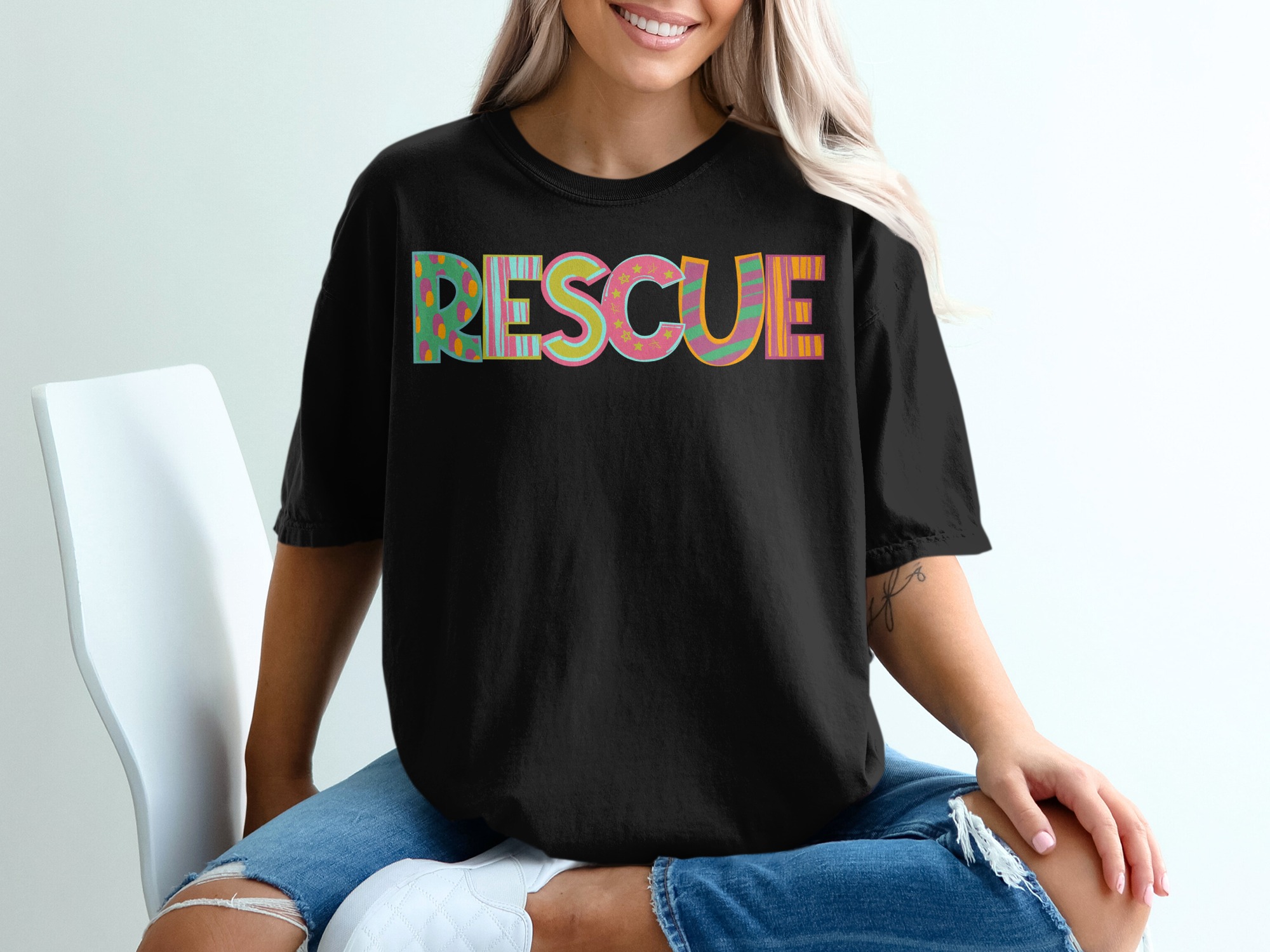 Rescue T-Shirt, Animal Rescue Tee, Colorful Design, Gift for Animal Lover, Adopt Don't Shop, Rescue Dog Shirt, Pet Rescue TShirt, Cute - Image 2