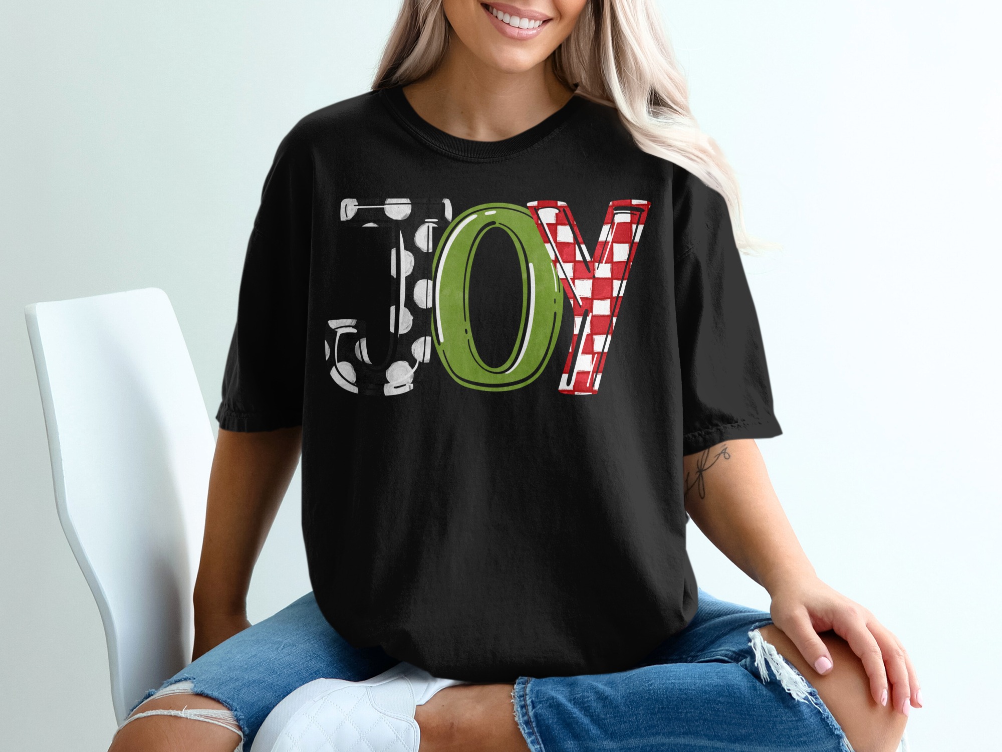 Joy T-Shirt, Holiday T-Shirt, Festive Shirt, Christmas Tee, Women's T-Shirt, Gift Idea, Graphic T-Shirt, Unique Shirt, Fun T-Shirt - Image 2