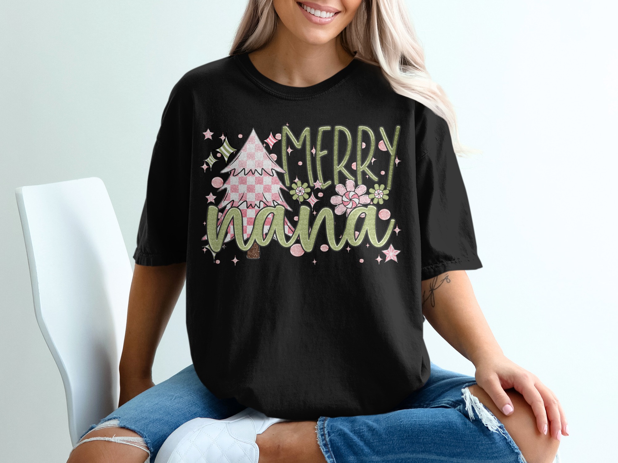 Merry Nana Christmas T-Shirt, Gift for Nana, Christmas Tree Shirt, Holiday T-Shirt, Grandma Shirt, Festive Tee, Holiday Outfit - Image 2