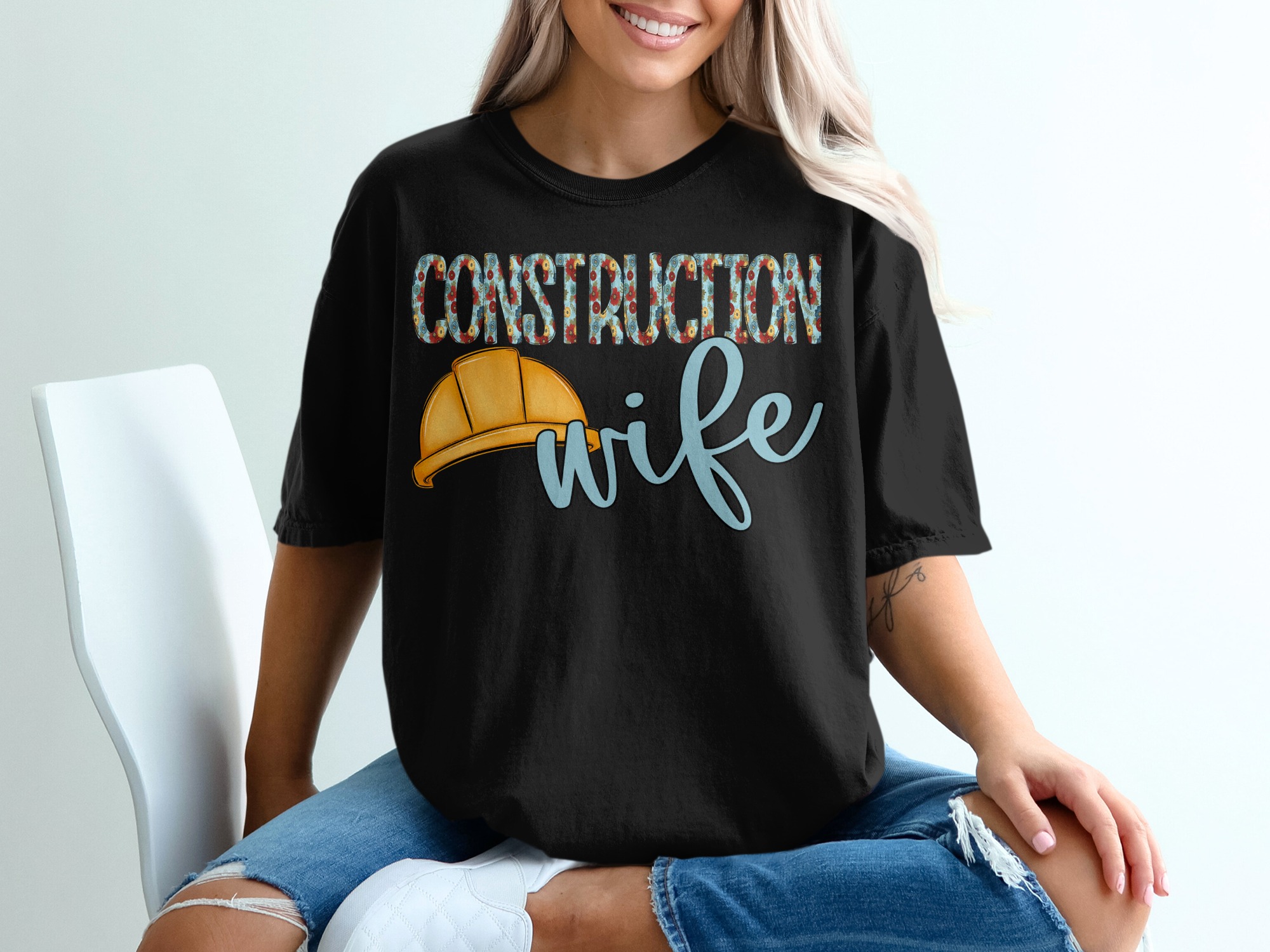 Construction Wife T-Shirt, Gift For Her, Wife of Builder, Construction Worker Wife, Proud Wife Shirt, Blue Wife Text Shirt - Image 2
