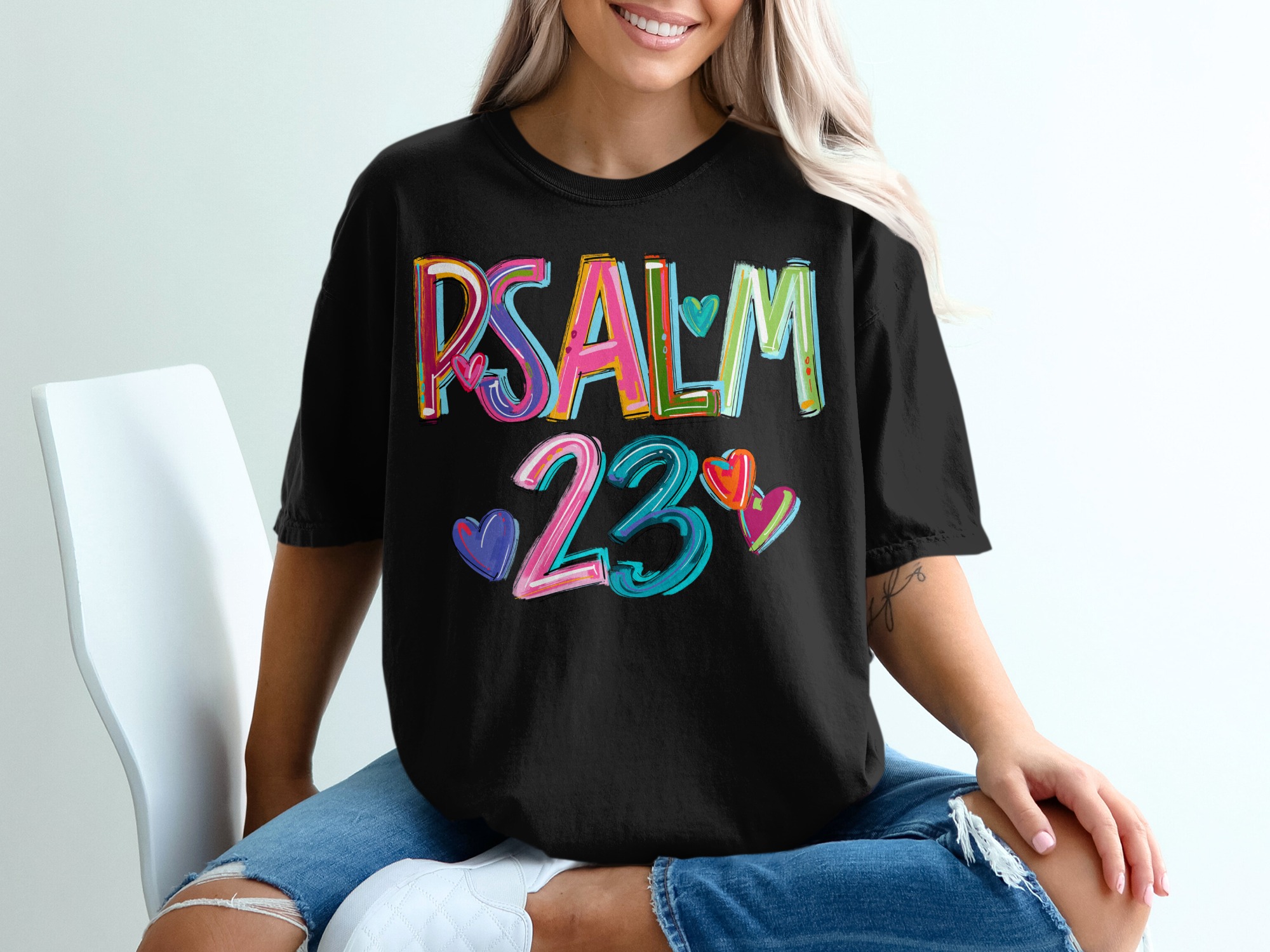 Psalm 23 T-Shirt, Christian Apparel, Religious Shirt, Colorful Heart Design, Faith Based, Scripture T Shirt, Spiritual Gift, Bible Verse - Image 2