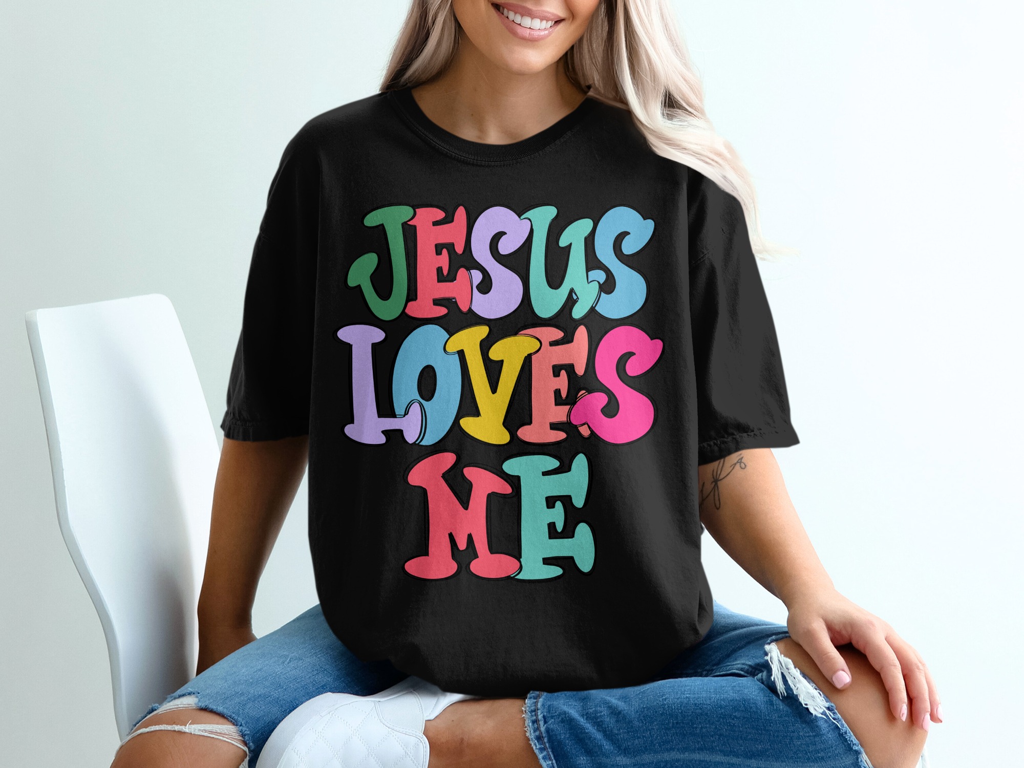 Jesus Loves Me T-Shirt, Christian Apparel, Colorful Graphic Tee, Religious Gift, Trendy Faith Shirt, Inspirational T-Shirt - Image 2
