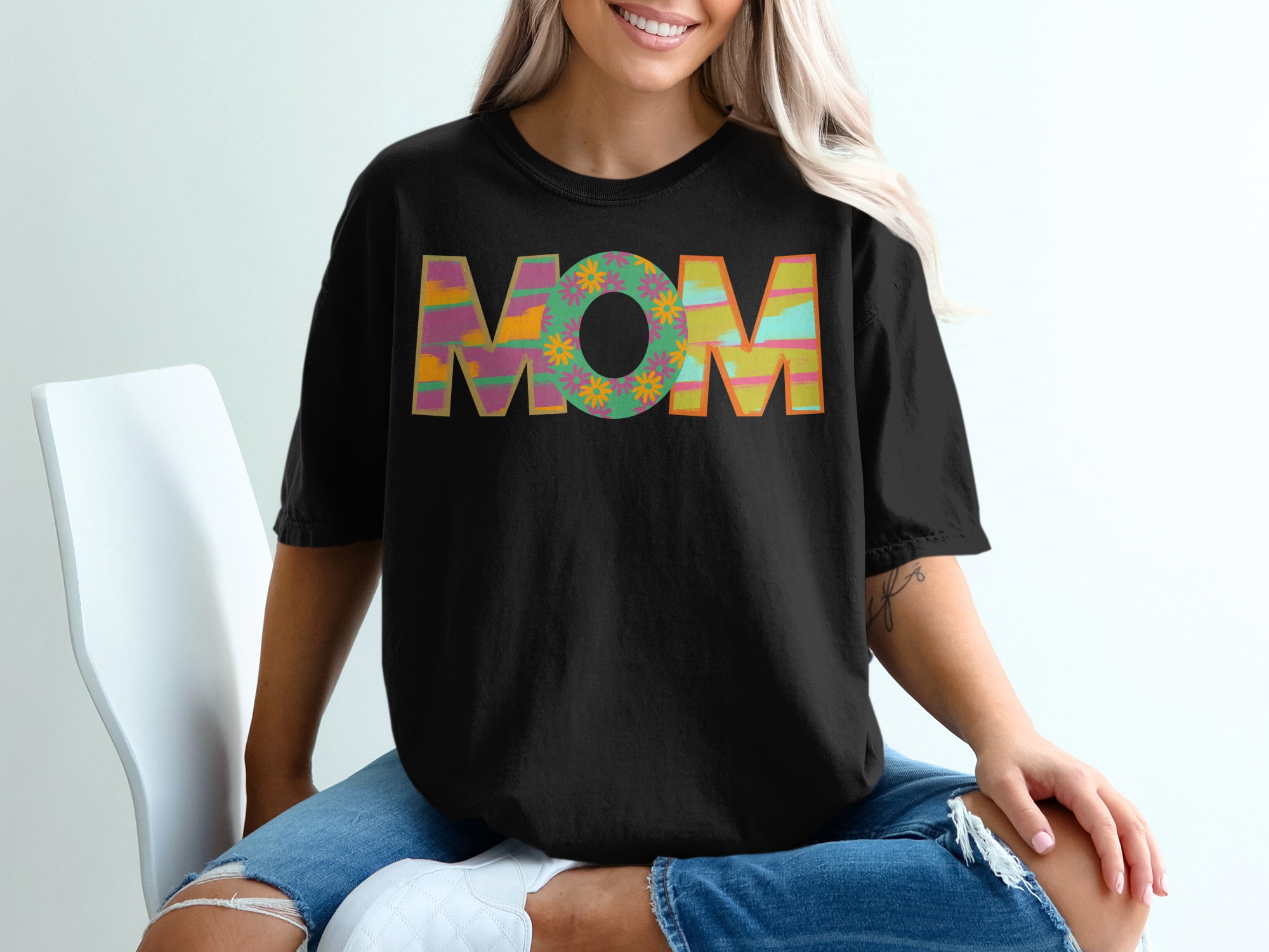 Floral Mom T-Shirt, Colorful Mothers Day Shirt, Trendy Mom Tee, Gift for Mom, Graphic T Shirt, Cute Mom Shirt, Stylish Mother T Shirt - Image 2