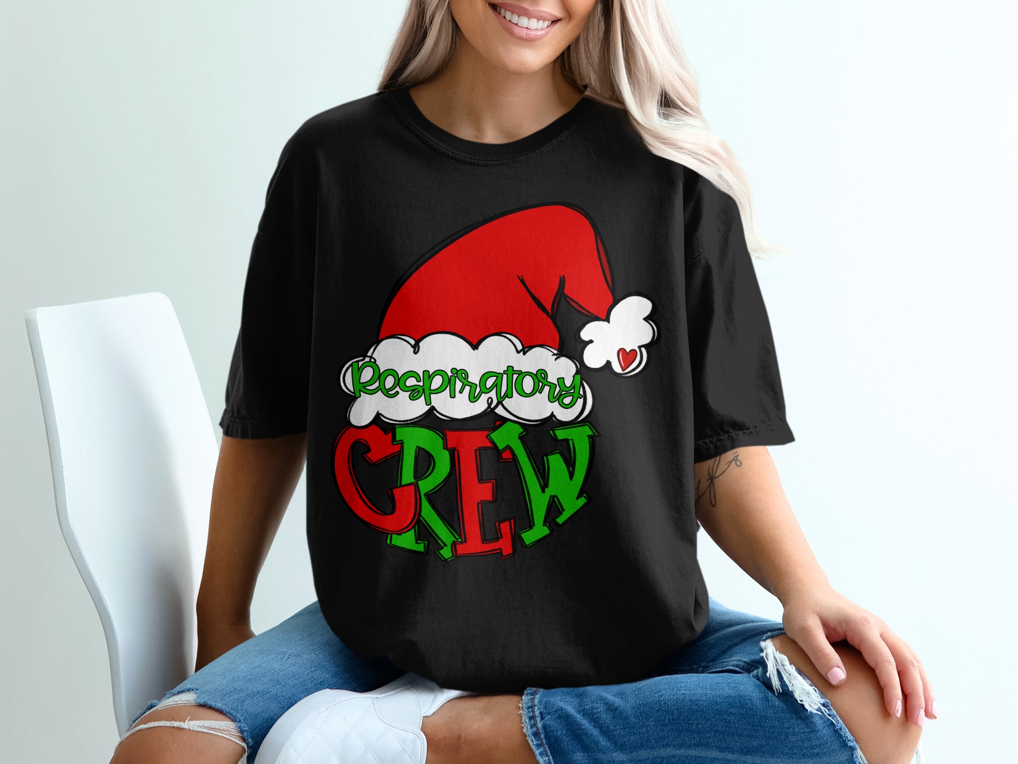 Respiratory Crew Christmas T-Shirt, Santa Hat Tee, Nurse Gift, Holiday Shirt, Medical Team Apparel, Christmas Gift T-Shirt, Doctor Tee - Image 2