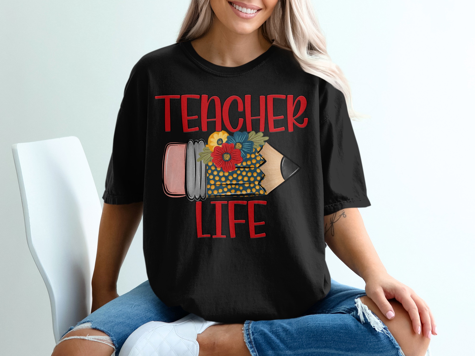 Teacher Life T-Shirt, Floral Pencil Tee, Back to School Shirt, Educator Apparel, Gift for Teachers, Teacher Appreciation, Teacher Outfit - Image 2