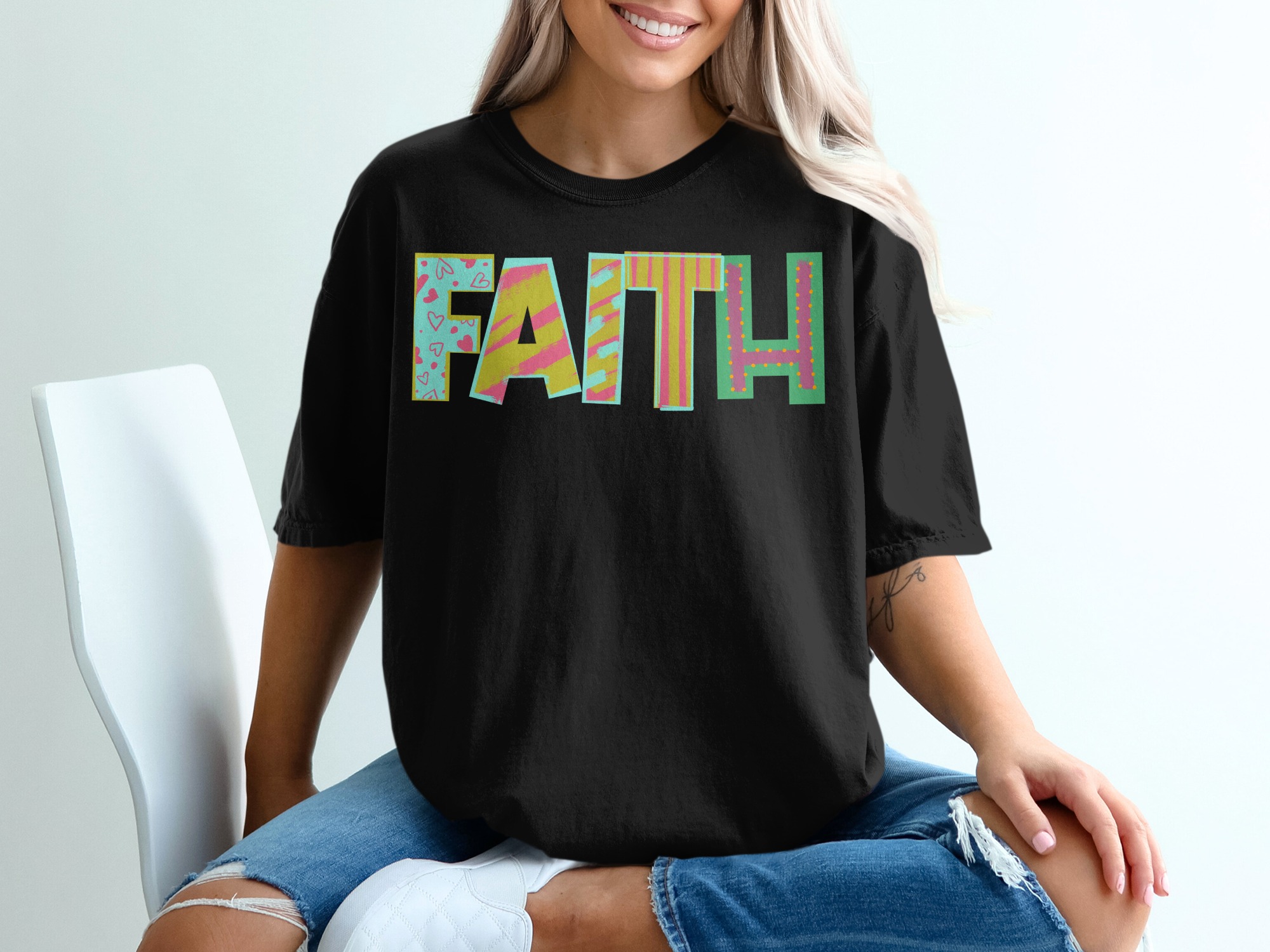 Faith T-Shirt, Christian Apparel, Religious Gift, Colorful Faith Tee, Inspirational Shirt, Positive Vibes, Graphic Tee, Trendy T-Shirt - Image 2