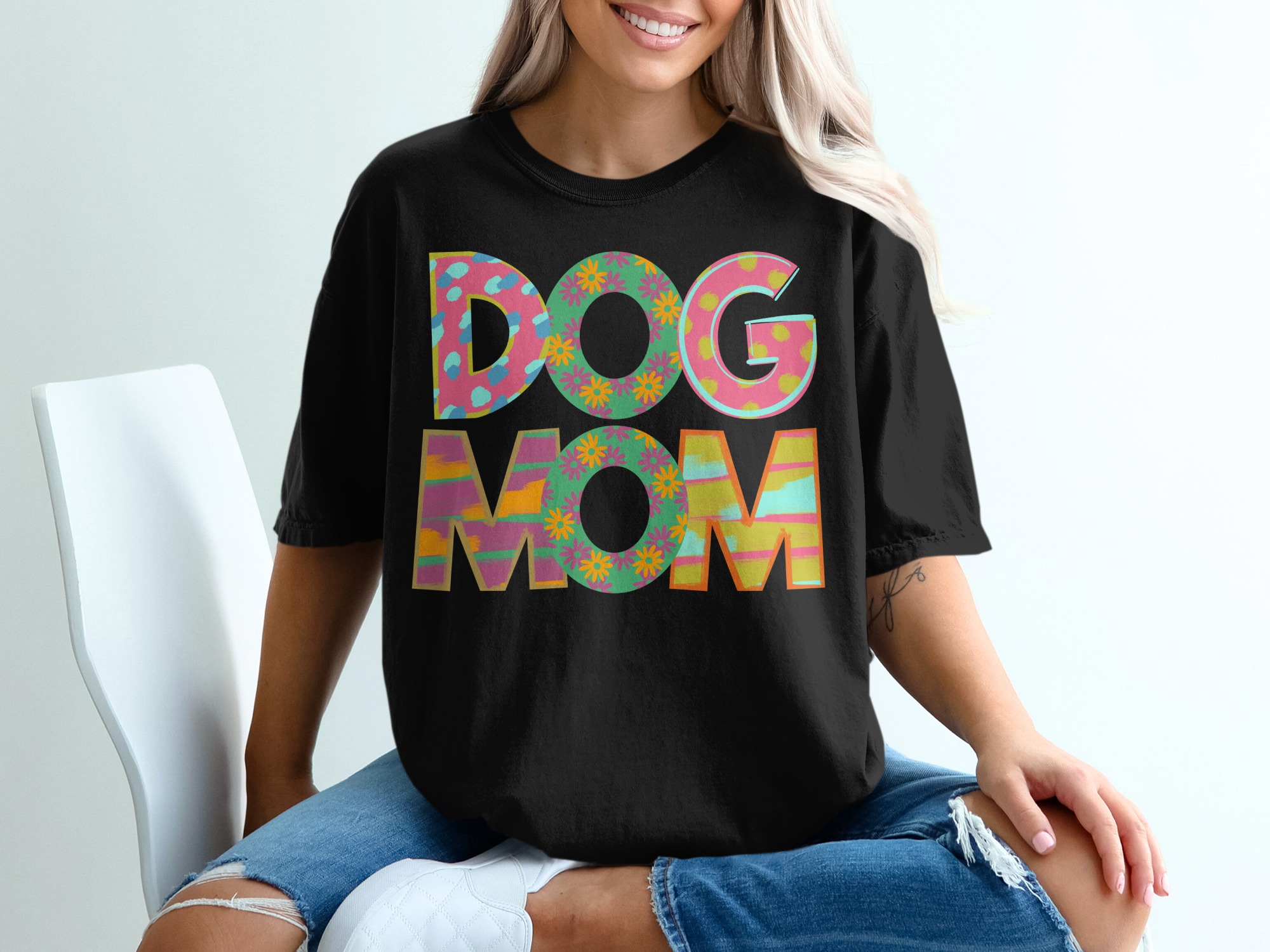 Dog Mom T-Shirt, Floral Pattern, Pet Lover Gift, Cute Dog Tee, Trendy Women T-Shirt, Animal Lover Gift, Dog Owner Apparel - Image 2