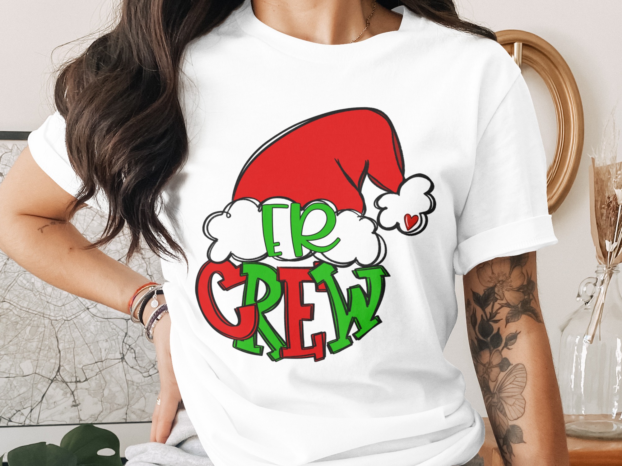 Christmas Crew T-Shirt, Holiday Tee, Santa Hat T-Shirt, Matching Family Shirt, Festive T-Shirt, Christmas Gift, Holiday Party, Xmas Shirt