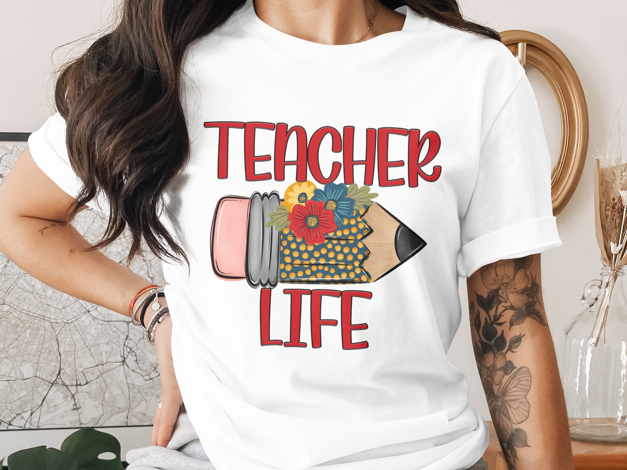 Teacher Life T-Shirt, Floral Pencil Tee, Back to School Shirt, Educator Apparel, Gift for Teachers, Teacher Appreciation, Teacher Outfit
