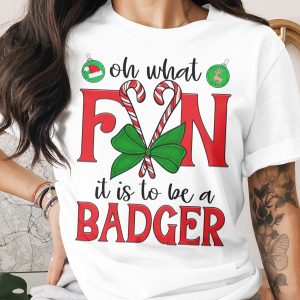Oh What Fun Badger T-Shirt, Christmas Badger Tee, Candy Cane Shirt, Funny Badger Gift, Holiday Badger Apparel, Festive Badger T Shirt