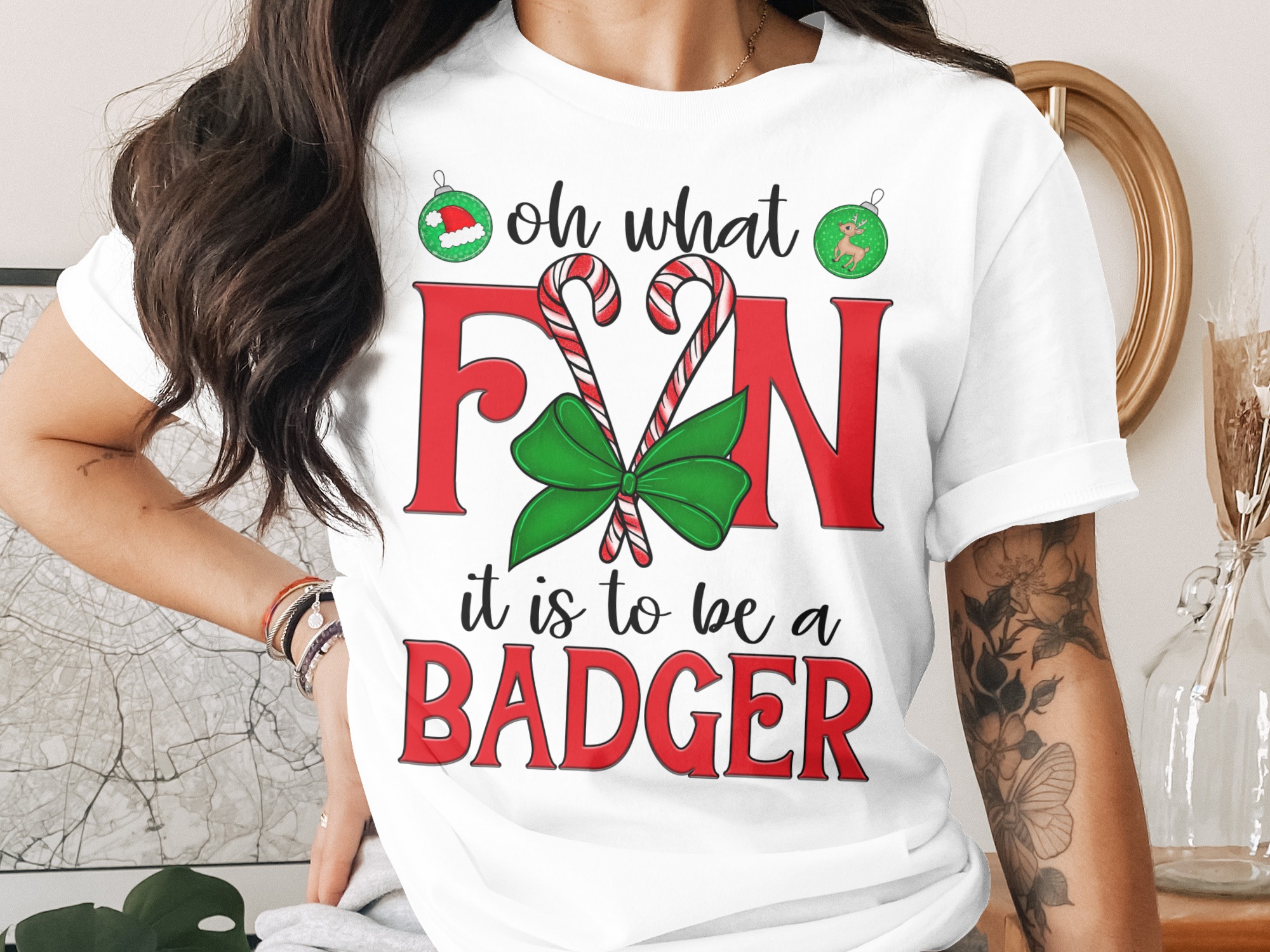 Oh What Fun Badger T-Shirt, Christmas Badger Tee, Candy Cane Shirt, Funny Badger Gift, Holiday Badger Apparel, Festive Badger T Shirt