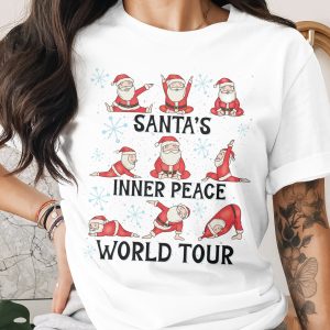 Yoga Santa T-Shirt, Christmas T-Shirt, Santa Inner Peace World Tour Tee, Holiday Gift, Funny Santa Claus Shirt, Xmas Yoga, Santa Yoga