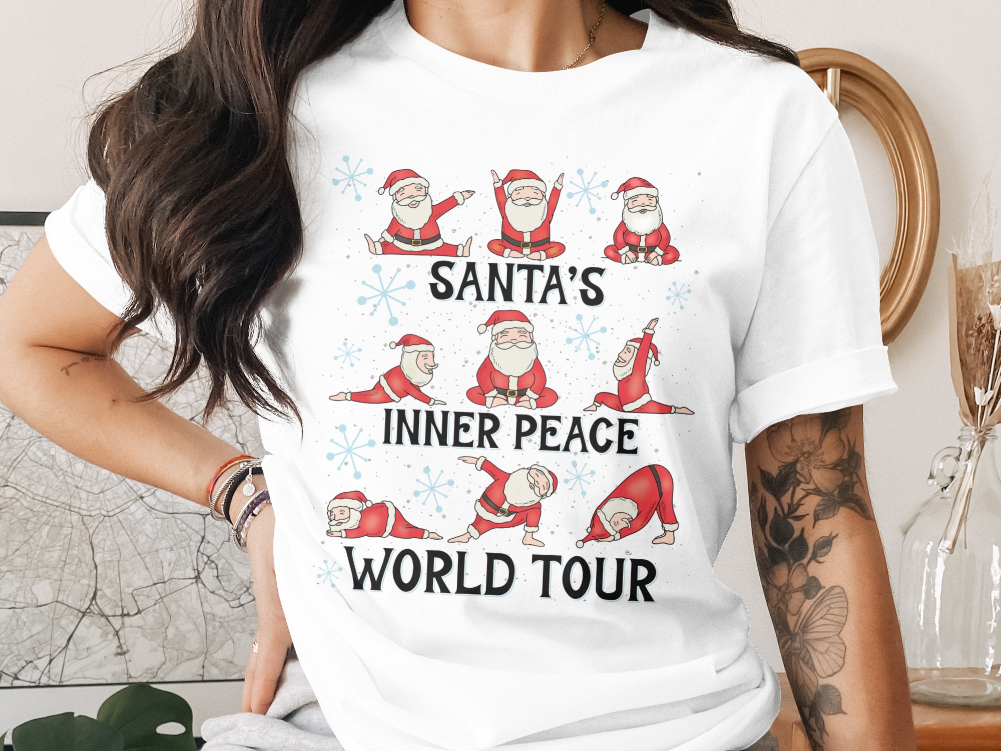 Yoga Santa T-Shirt, Christmas T-Shirt, Santa Inner Peace World Tour Tee, Holiday Gift, Funny Santa Claus Shirt, Xmas Yoga, Santa Yoga