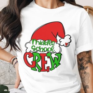 Middle School Crew Christmas T-Shirt, Santa Hat Shirt, Teacher Gift, Holiday Shirt, Xmas Crew Tee, Middle School T Shirt
