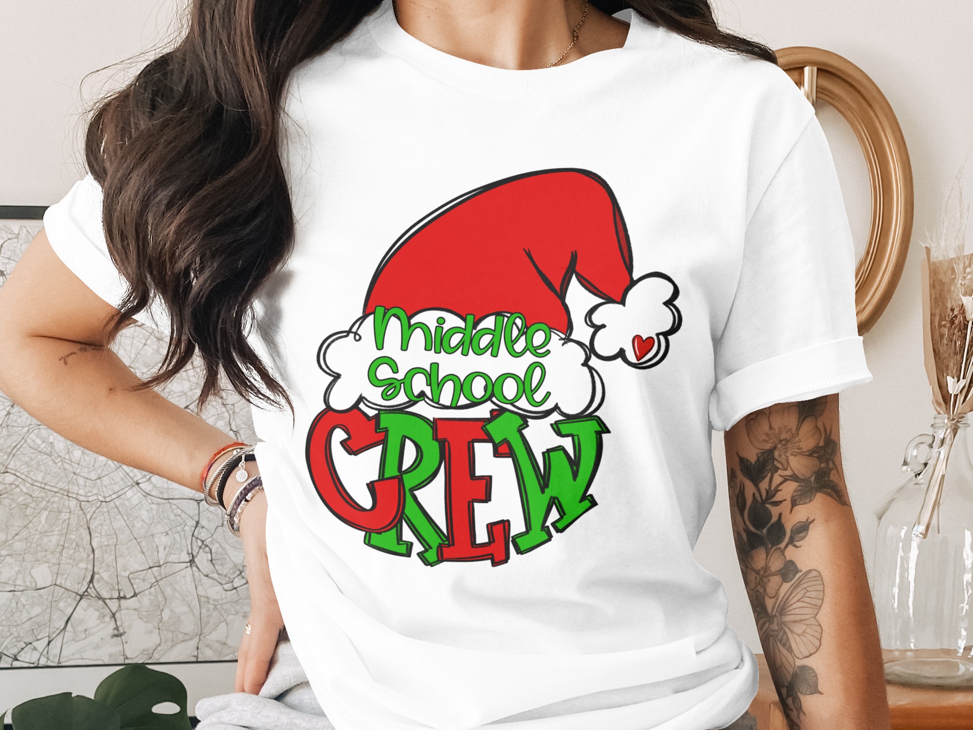 Middle School Crew Christmas T-Shirt, Santa Hat Shirt, Teacher Gift, Holiday Shirt, Xmas Crew Tee, Middle School T Shirt