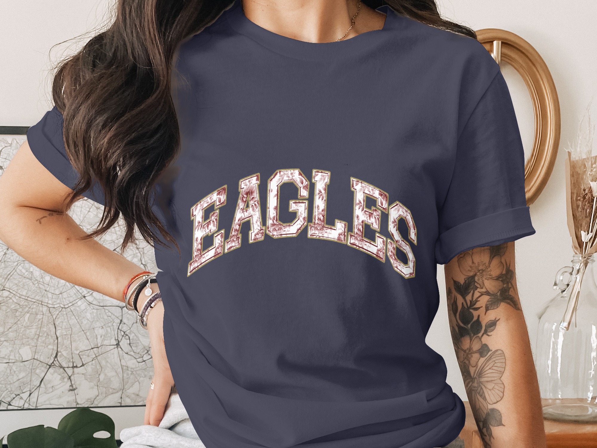 Floral Eagles T Shirt, Trendy Eagles Tee, Fashion T Shirt, Cute Eagles Shirt, Eagles Graphic Tee, University T Shirt, Eagles Design T Shirt - Image 5
