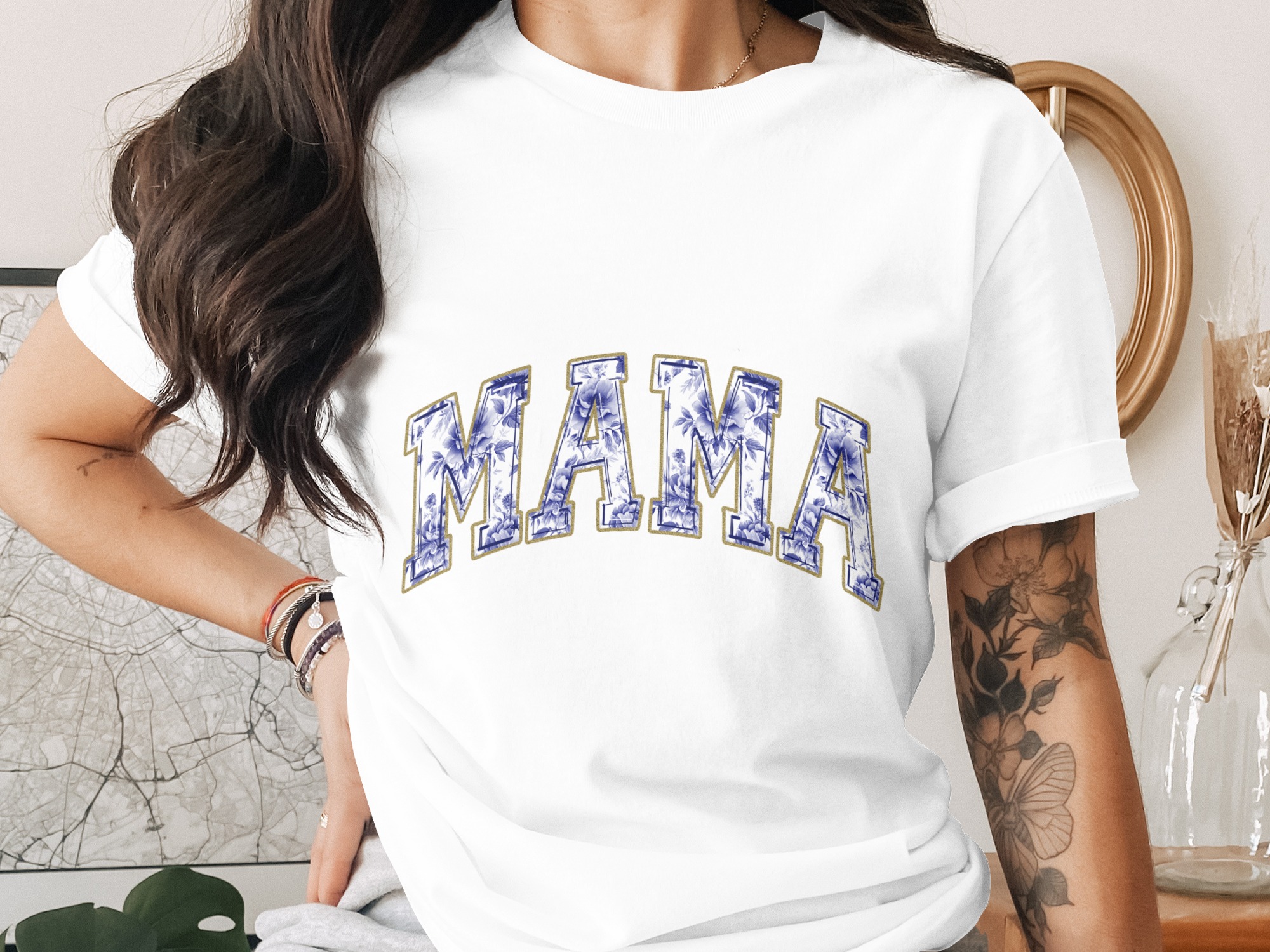 Floral Mama T-Shirt, Mother's Day Gift, Blue Flower Tee, Gift for Mom, Trendy Mama Shirt, Cute Mommy Top, New Mom Gift, Mom Life Shirt