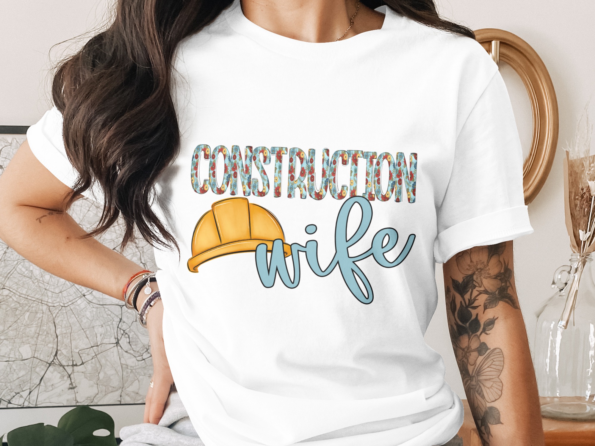 Construction Wife T-Shirt, Gift For Her, Wife of Builder, Construction Worker Wife, Proud Wife Shirt, Blue Wife Text Shirt