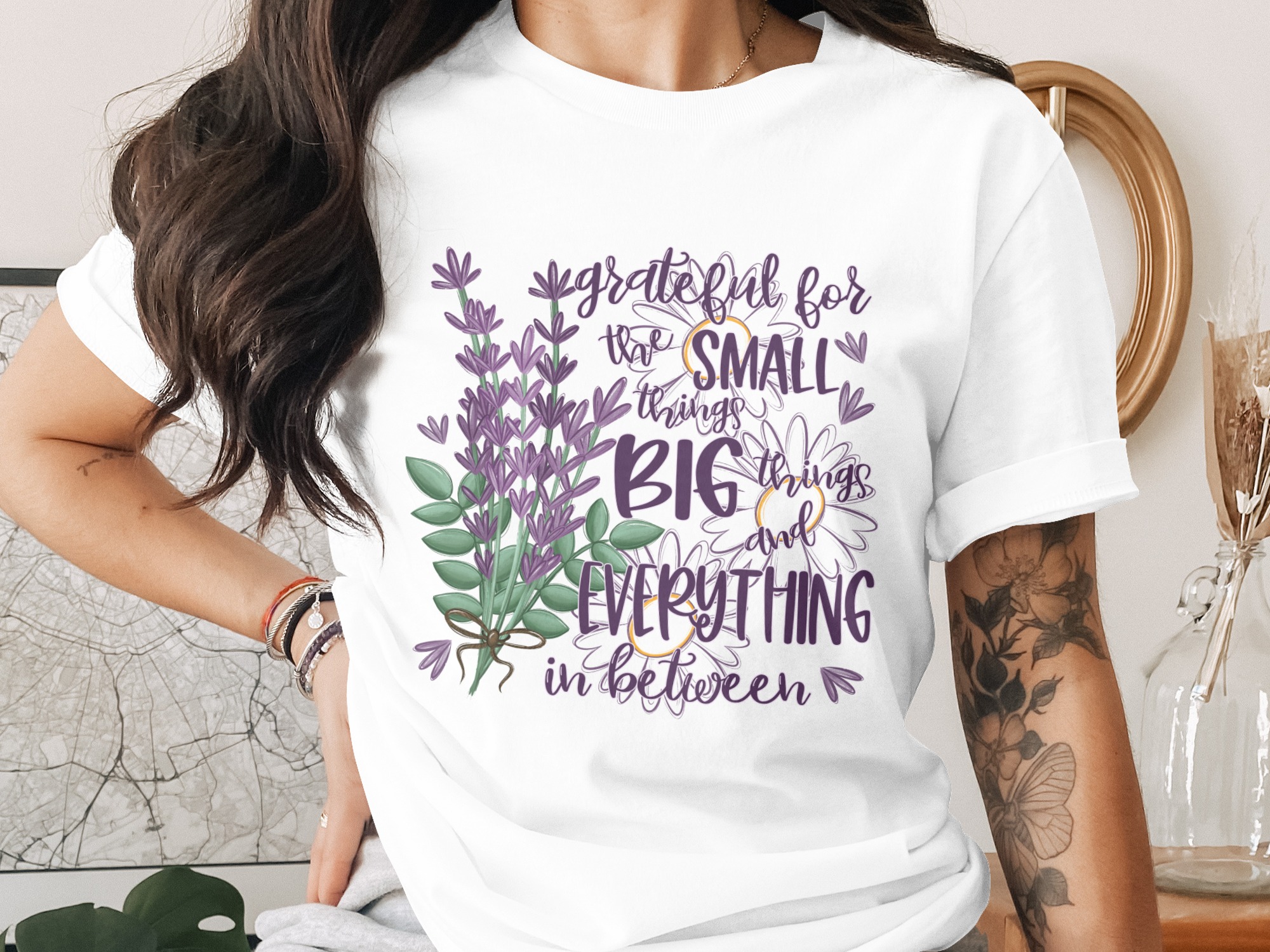Grateful T-Shirt, Floral T-Shirt, Lavender T-Shirt, Small Things Big Things T-Shirt, Inspirational Shirt, Positive Quote Shirt