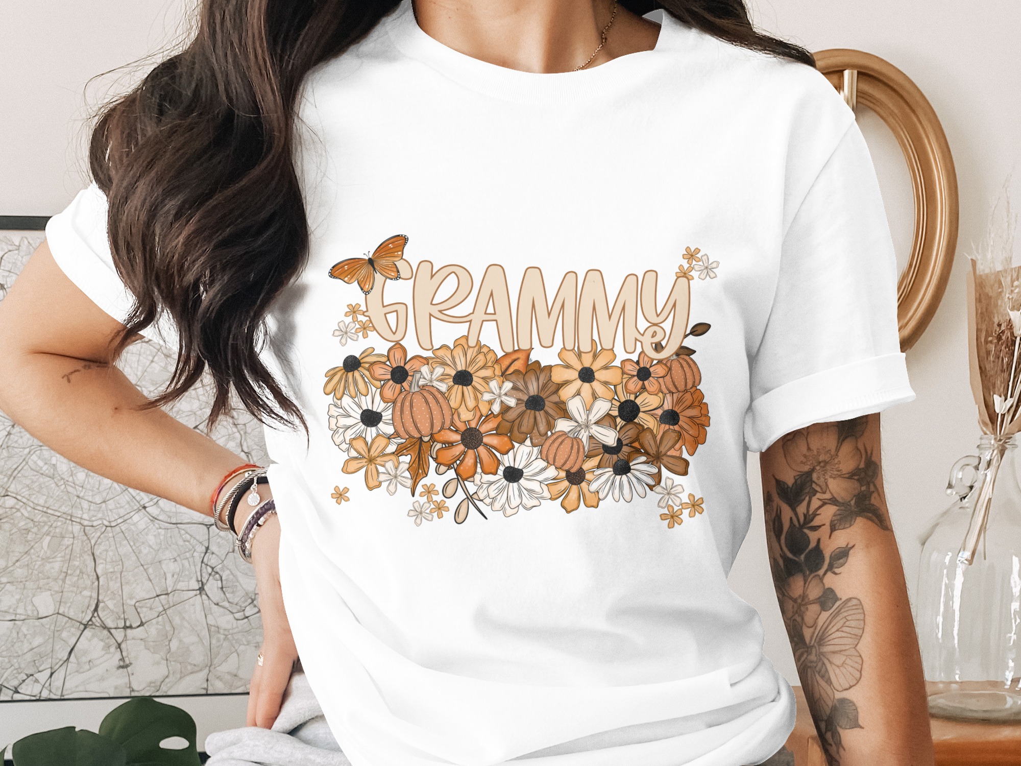 Grammy T-Shirt, Floral Grammy Shirt, Grandmother Tee, Butterfly Grandma T Shirt, Gift for Grammy, Fall Shirt, Pumpkin Shirt, Grandma TShirt