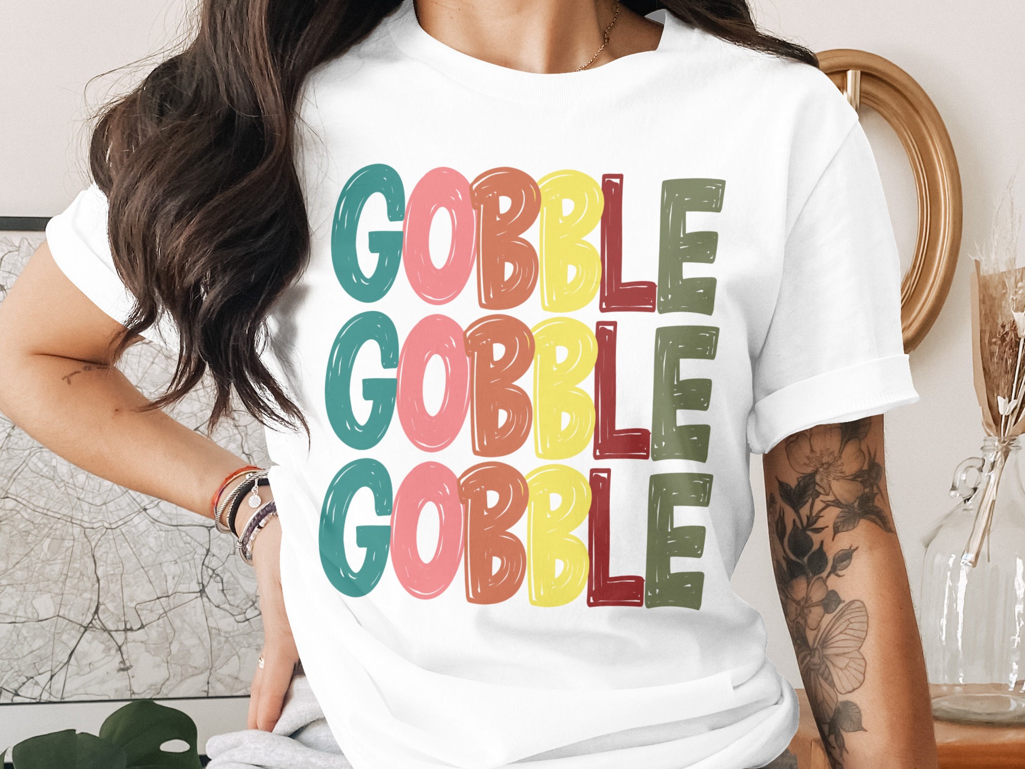 Gobble T-Shirt, Thanksgiving T-Shirt, Holiday T-Shirt, Colorful Autumn Tee, Fall Season Shirt, Turkey Day Outfit, Festive Apparel