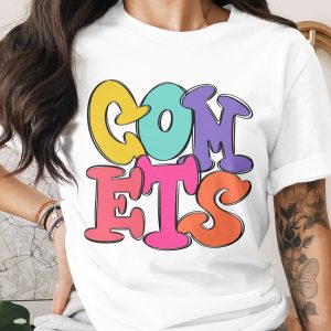 COMETS Graphic T-Shirt, Retro Style Tee, Trendy Lettering Design, Colorful Trendy T-Shirt, Y2K Aesthetic Shirt, Fashionable Design Tee