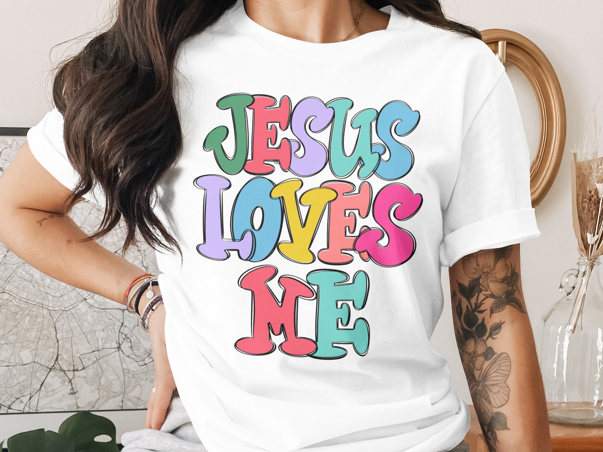 Jesus Loves Me T-Shirt, Christian Apparel, Colorful Graphic Tee, Religious Gift, Trendy Faith Shirt, Inspirational T-Shirt