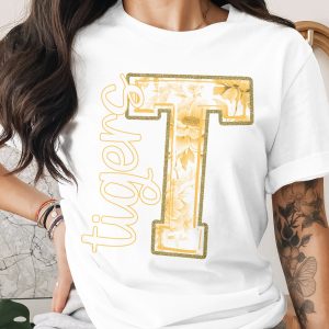 Tigers T Shirt, Floral T Design, University T Shirt, Game Day T Shirt, Gold Sparkle T, Team Spirit T Shirt, Gift Idea