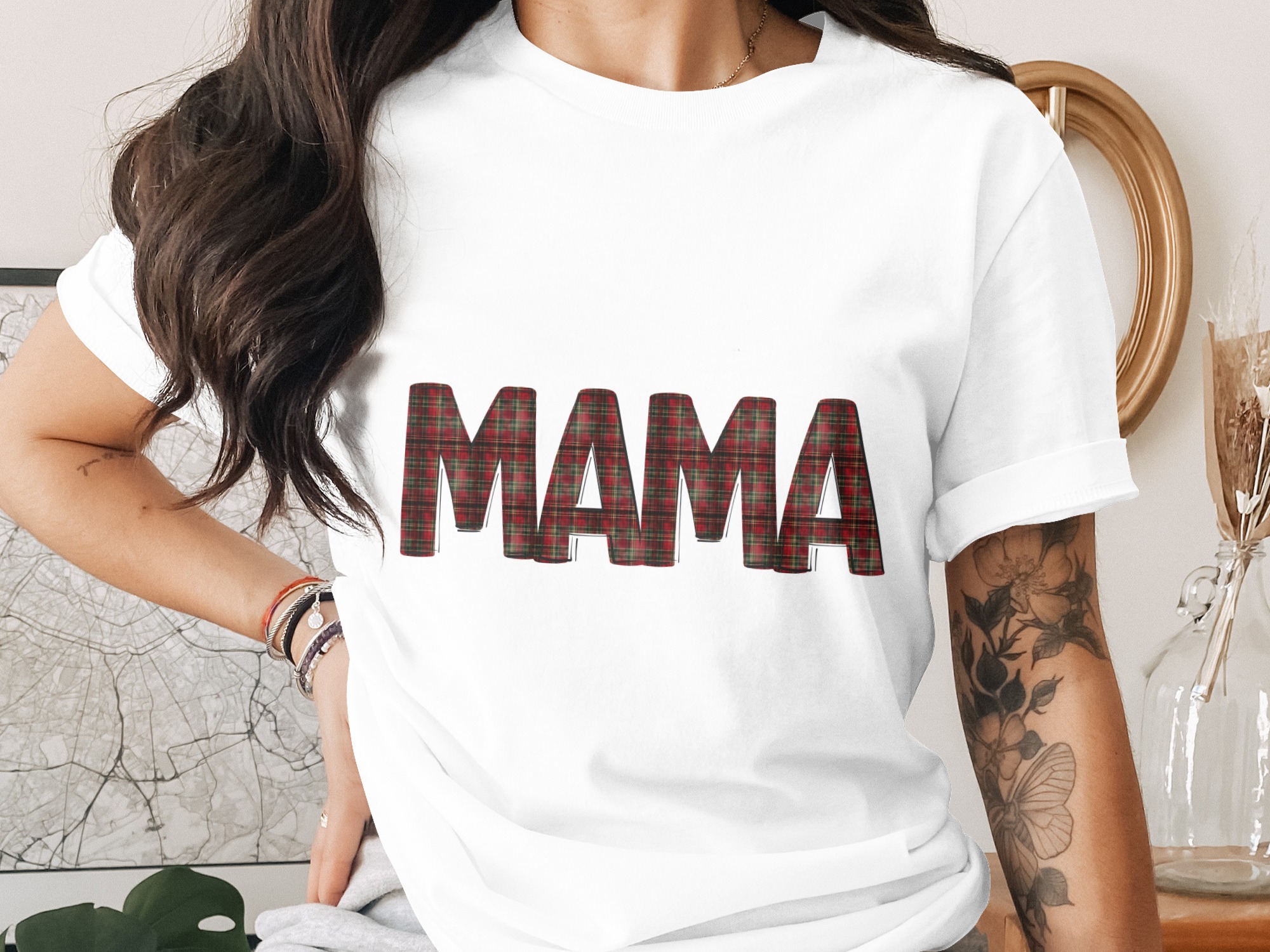 Plaid Mama T-Shirt, Tartan Mama Tee, Mother's Day T Shirt, Gift for Mom, Cozy Mama Shirt, Trendy Mom TShirt, Mom Life Tee