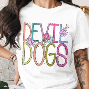 Devil Dogs T-Shirt, Floral Dogs Tee, Colorful Dogs T-Shirt, Trendy Graphic T-Shirt, Cute Animal Shirt, Pet Lover Gift