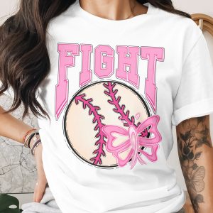 Breast Cancer Awareness T-Shirt, Fight Baseball Shirt, Pink Ribbon Butterfly Tee, Cancer Support Shirt, Hope Cure Survivor Gift T-Shirt
