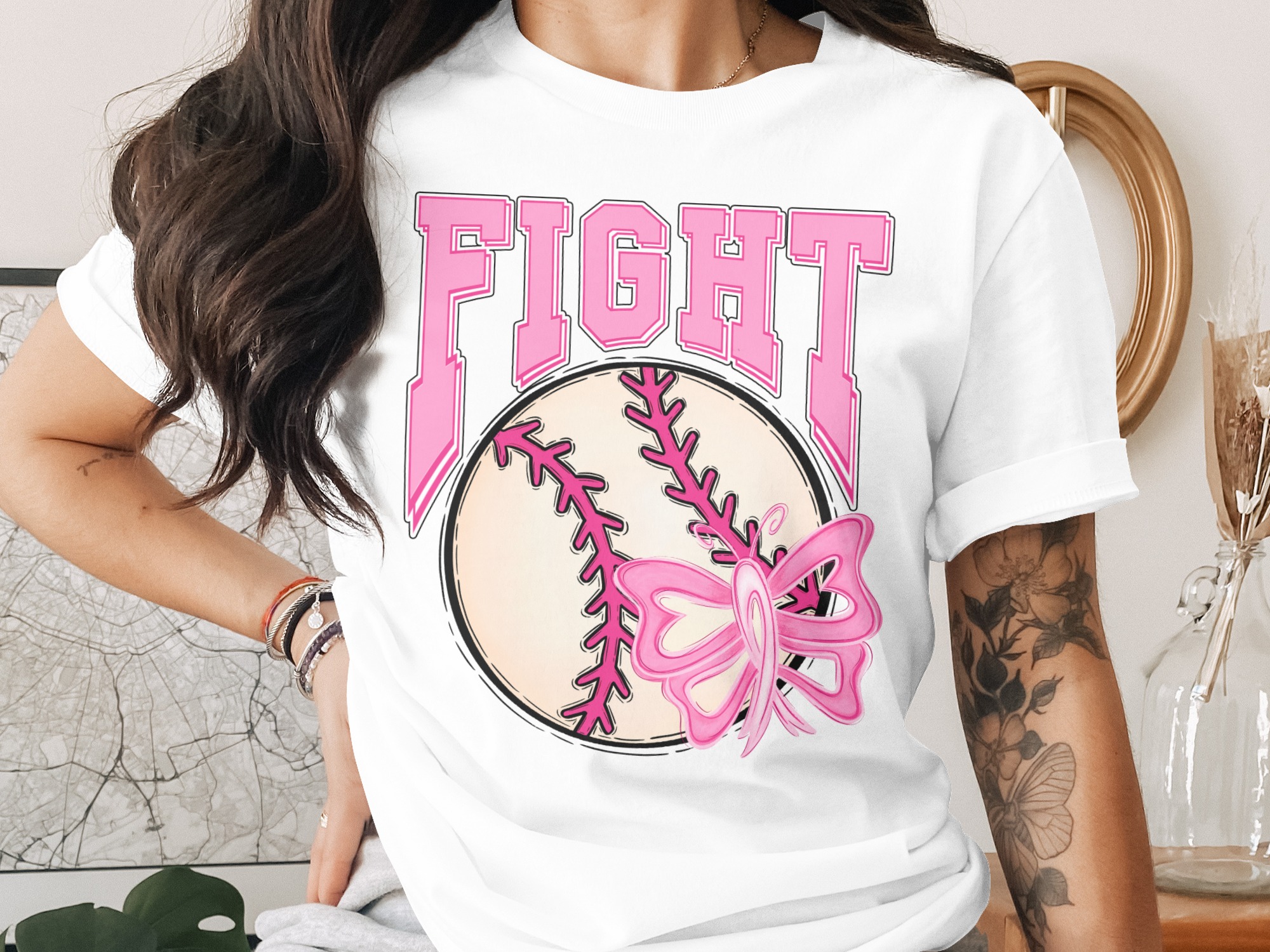 Breast Cancer Awareness T-Shirt, Fight Baseball Shirt, Pink Ribbon Butterfly Tee, Cancer Support Shirt, Hope Cure Survivor Gift T-Shirt