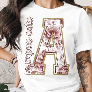 Wampus Cats T Shirt, Initial A T Shirt, Floral Tee, College T Shirt, Letter T Shirt, University T Shirt, School Spirit Shirt