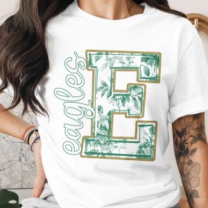 Eagles T-Shirt, Letter E Floral, Team Spirit Shirt, School Pride Tee, Personalized Gift, Unique Graphic Tee, Trendy TShirt, Varsity Tee