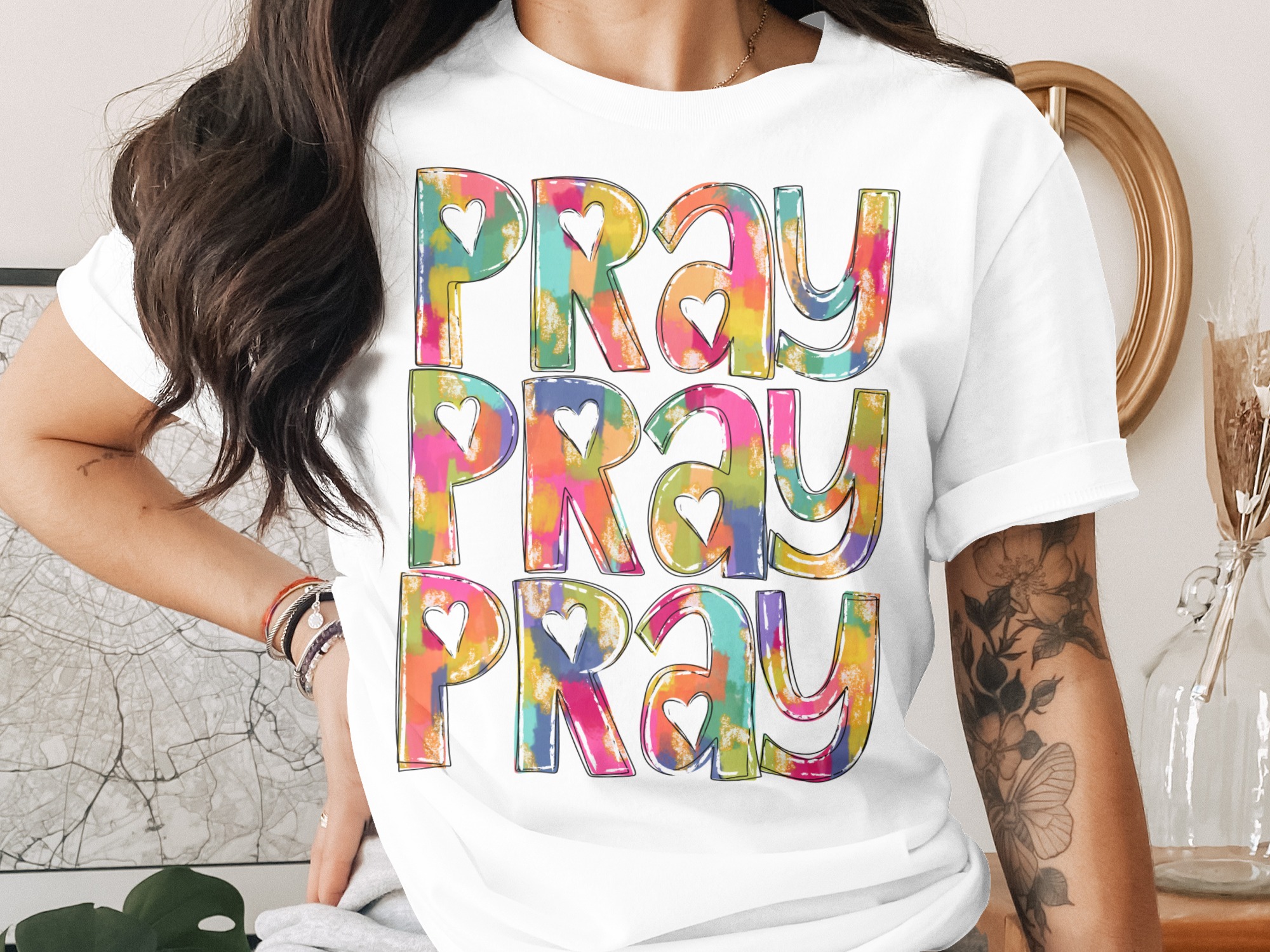Pray Heart T-Shirt, Faith Shirt, Religious Tee, Inspirational Clothing, Colorful Graphic, Spiritual Gift, Christian Apparel
