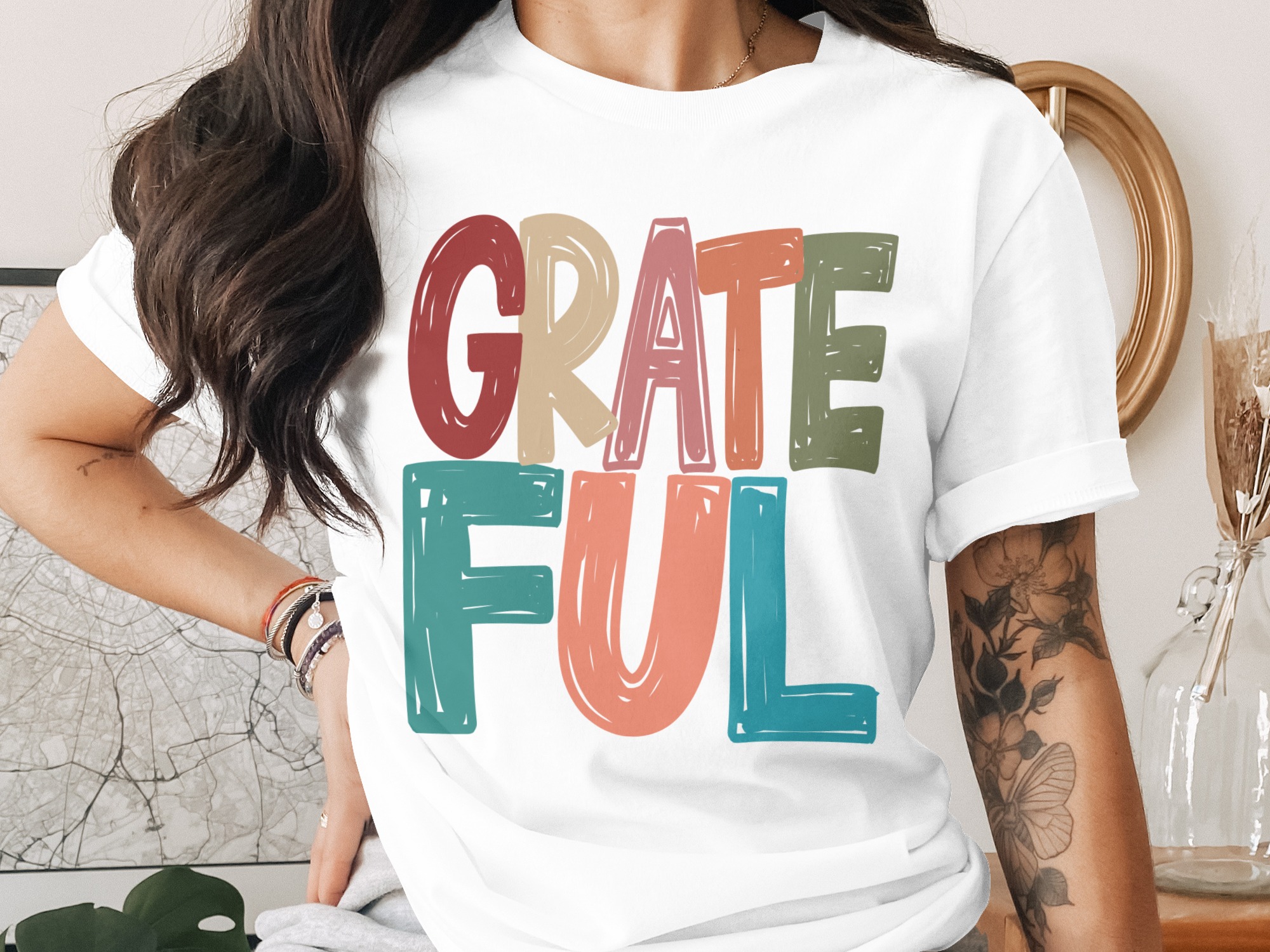 Grateful T-Shirt, Colorful Design, Positive Vibes, Thanksgiving T Shirt, Thankful Tee, Inspirational Shirt, Trendy Fashion Apparel