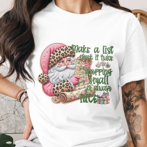 Christmas Santa T-Shirt, Leopard Santa Shirt, Holiday Shopping Tee, Make A List T Shirt, Check It Twice Shirt, Christmas Gift Shirt
