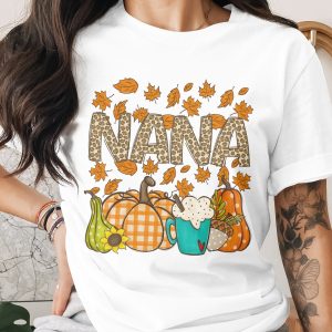 Nana Fall T-Shirt, Leopard Print Nana Tee, Autumn Leaves T-Shirt, Pumpkin Spice T-Shirt, Thanksgiving Nana Shirt, Gift for Nana